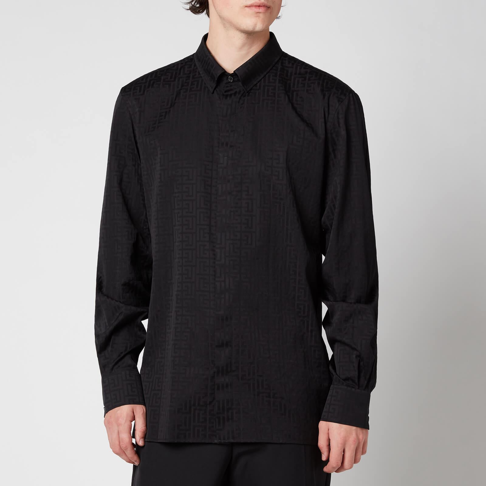 Balmain Men's Tailored Fit Monogram Shirt - Black - IT 39