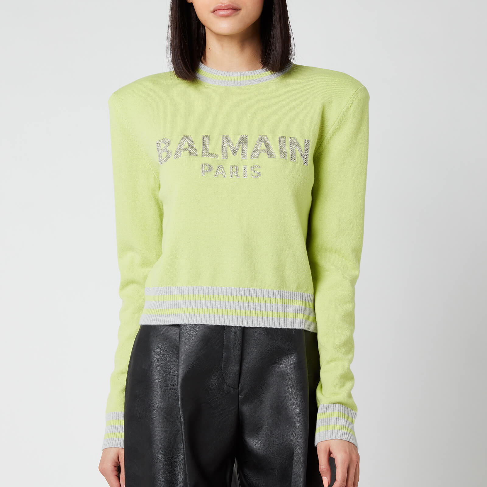 Balmain Women's Cropped Mesh Logo Sweatshirt - Anis/Gris - FR 38/UK 10