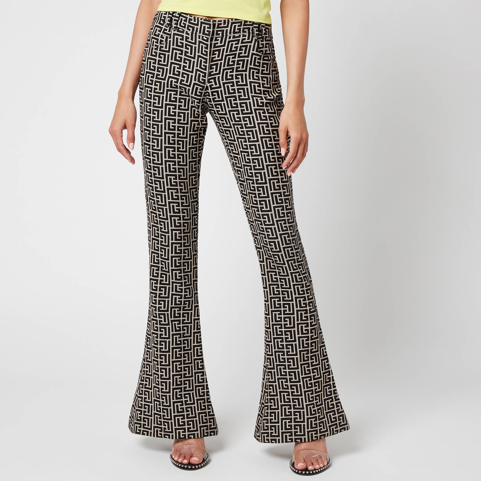Balmain Women's Low Rise Monogram Bootcut Pants - Ivoire/Noir - FR 40/UK 12