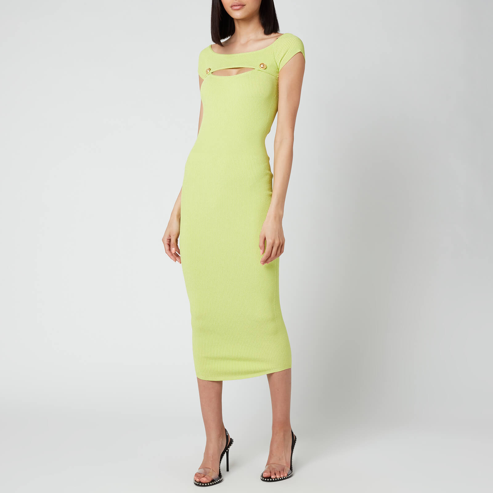 Balmain Women's Off the Shoulder Ribbed Knitted Midi Dress - Anis - FR 38/UK 10