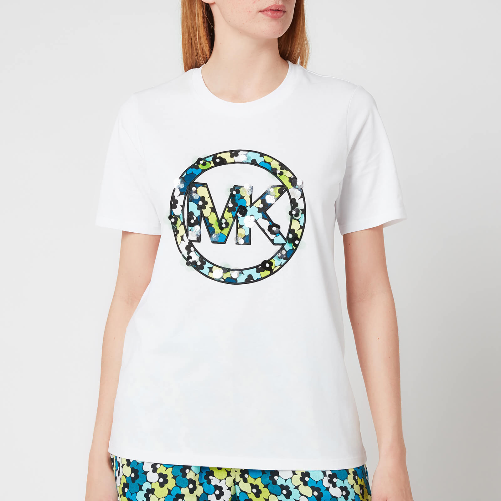 MICHAEL Michael Kors Women's Sequin Clusters Logo T-Shirt - White - XS