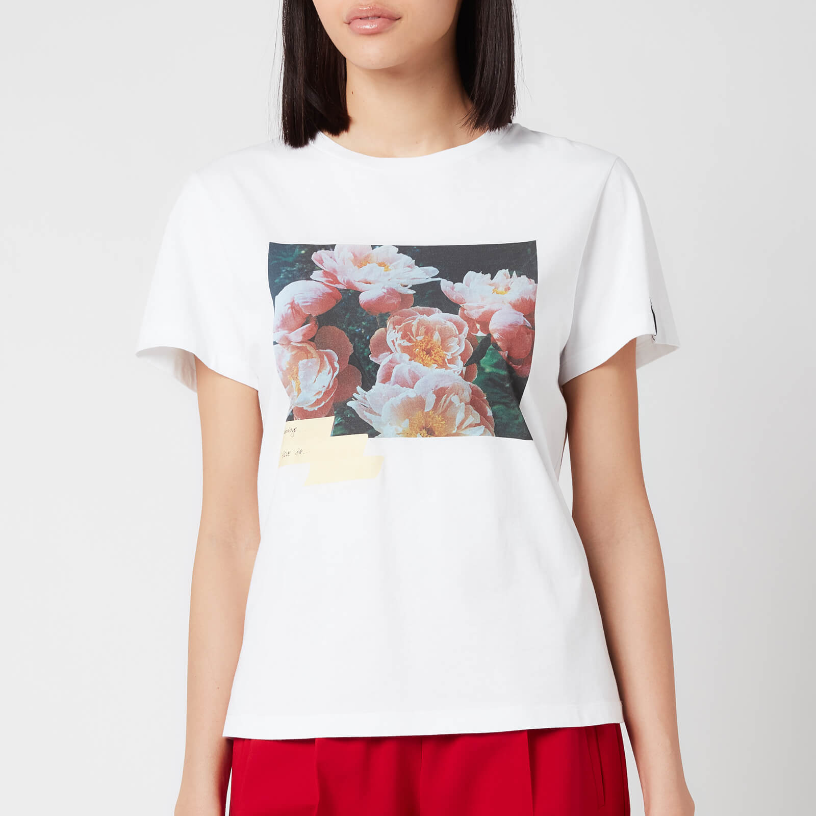 Golden Goose Women's Ania Regular S/S Flowers Postcard/Digital/Tape/D.I.Y. T-Shirt - White/Multicolour - L
