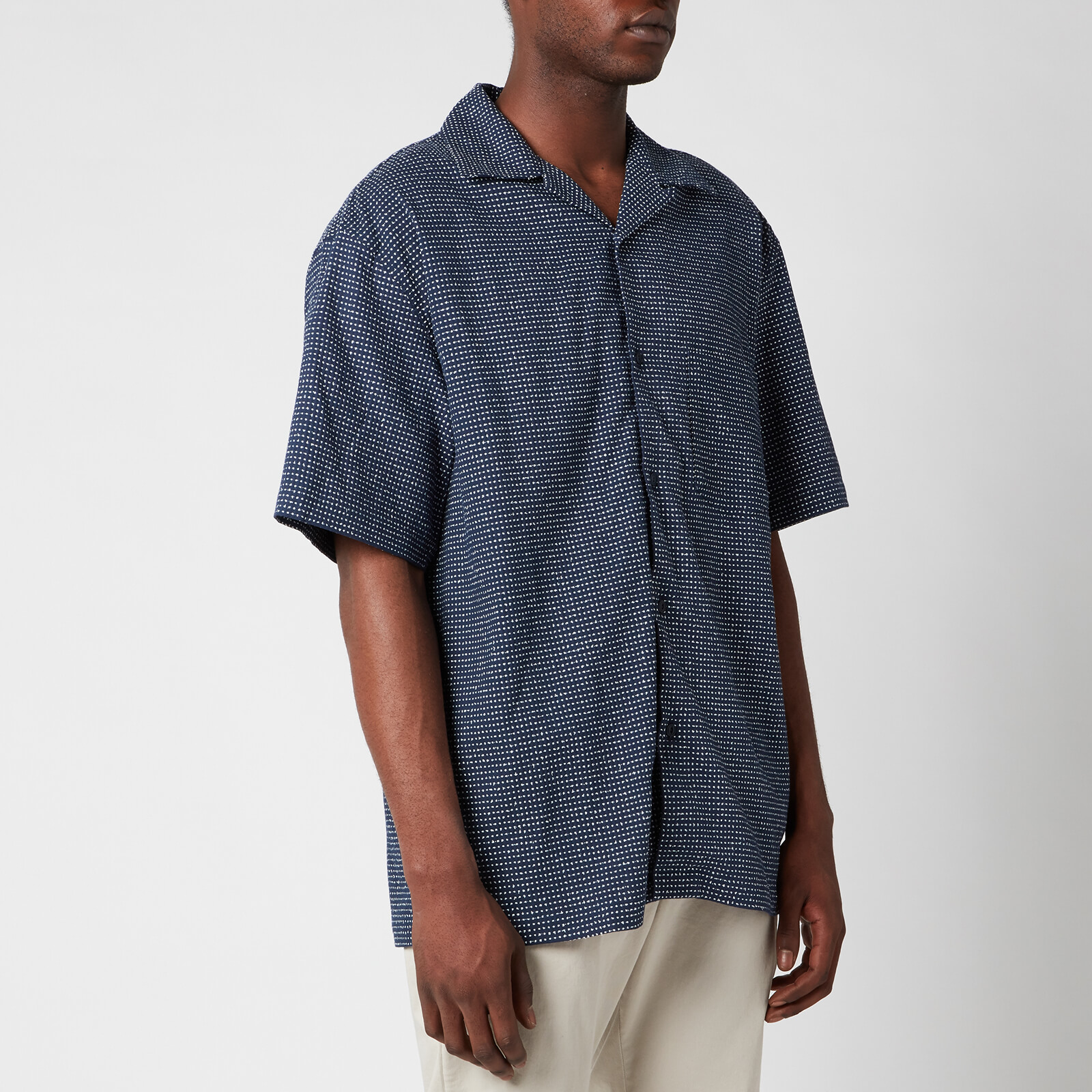 YMC Men's Mitchum Sashiko Stitch Short Sleeve Shirt - Navy - L