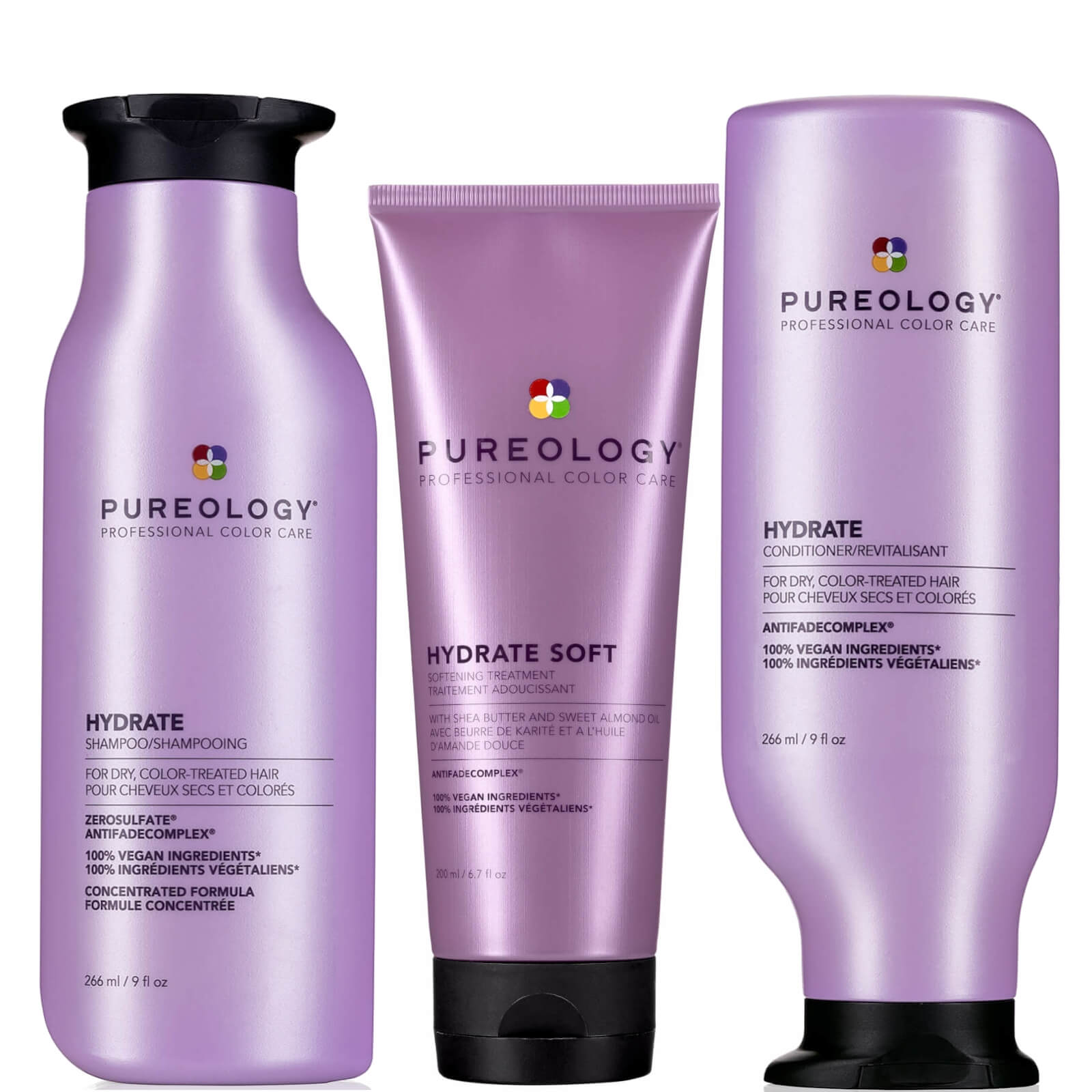 Pureology Hydrate Shampoo, Conditioner and Soft Mask, Moisturising Bundle for Dry Hair, Sulphate Fre