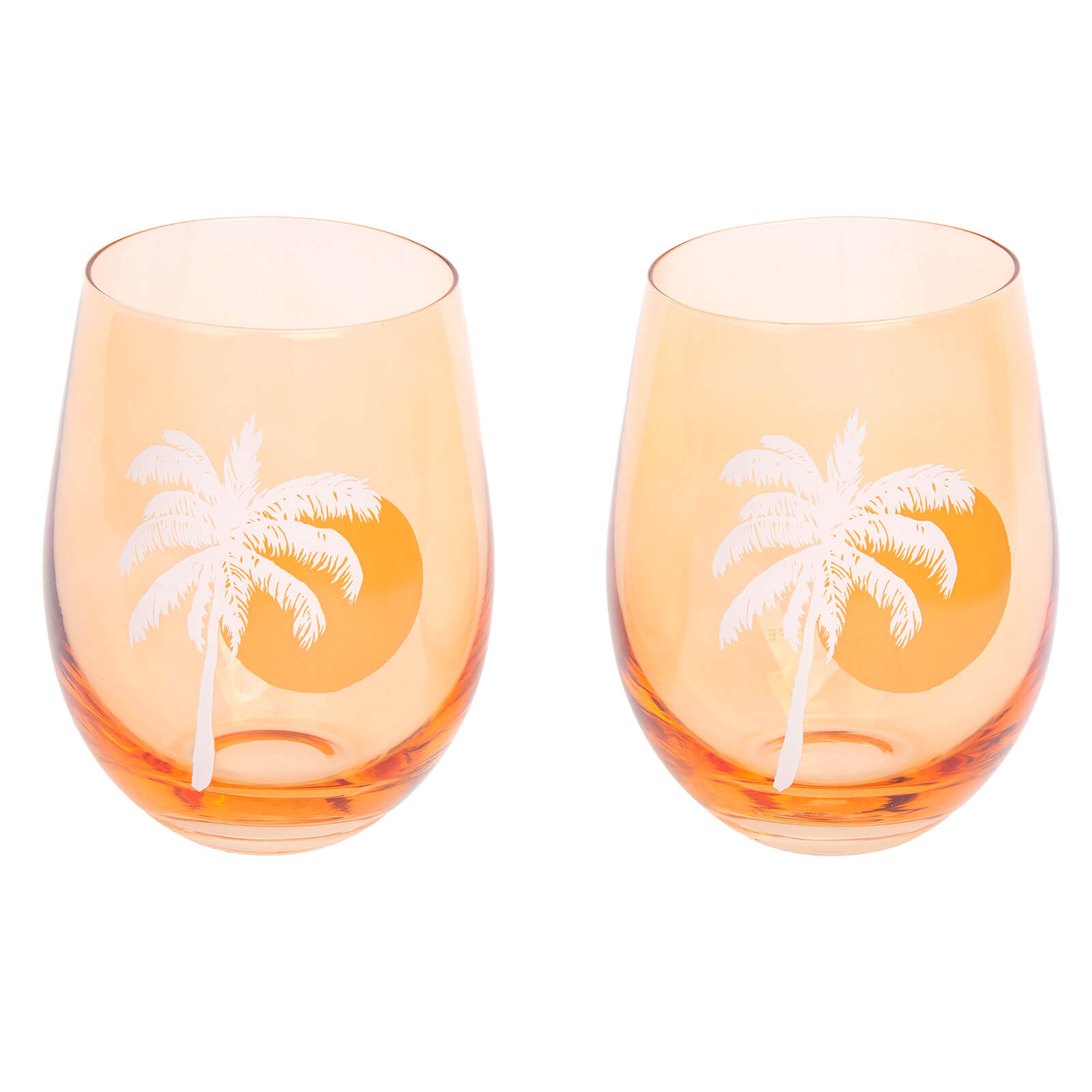Sunnylife Cheers Stemless Glass Tumblers Desert Palms - Peachy Pink - Set of 2