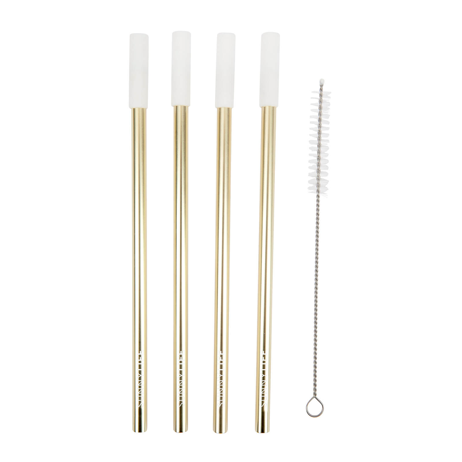 Sunnylife Reusable Metal & Silicone Straws - Gold & White - Set of 4