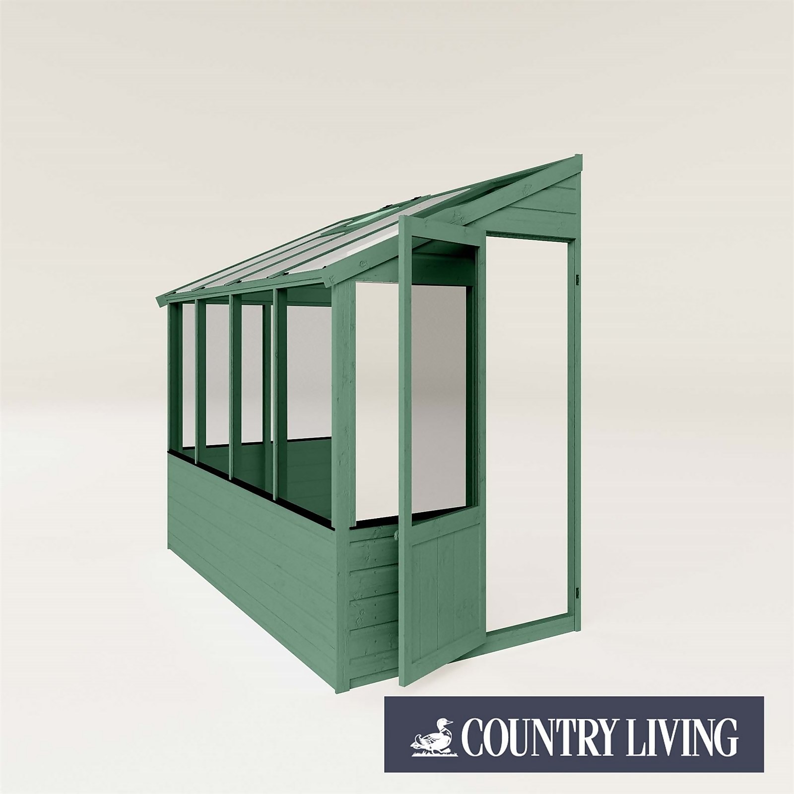 Country Living Langford 8 x 4ft Traditional Lean Too Greenhouse Painted + Installation - Aurora Green