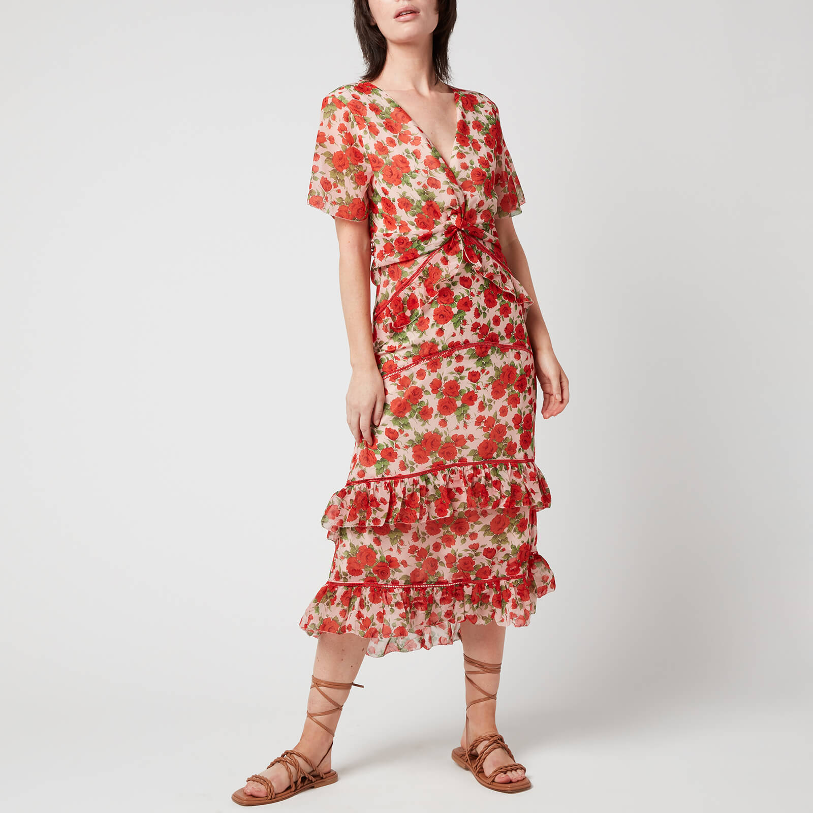 Hope & Ivy Women's The Maisy Made with Liberty Fabric - Blush and Red - UK 6