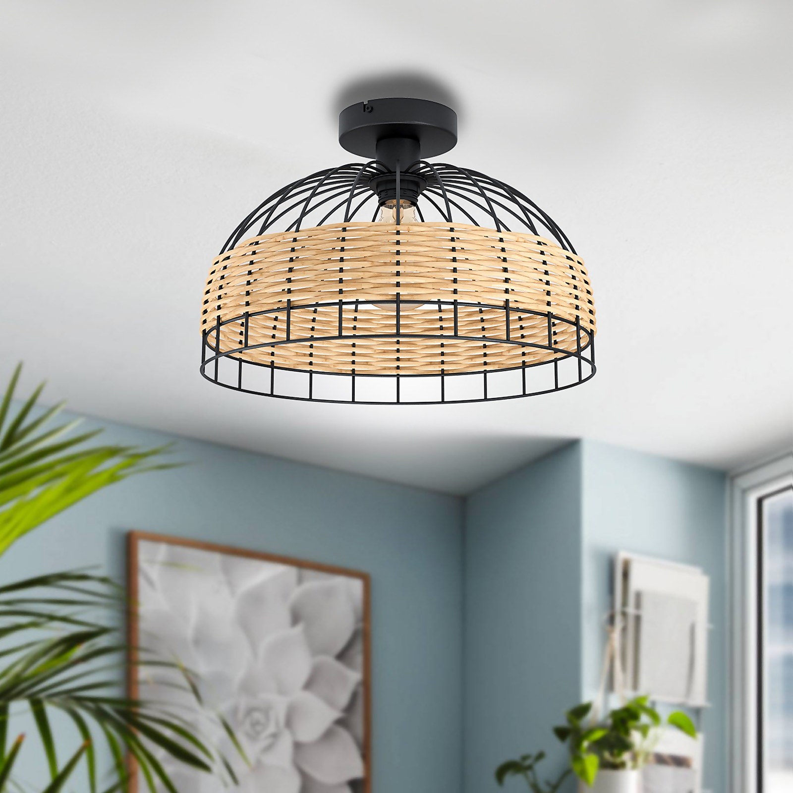 Photo of Eglo Anwick Black And Rattan Ceiling Light