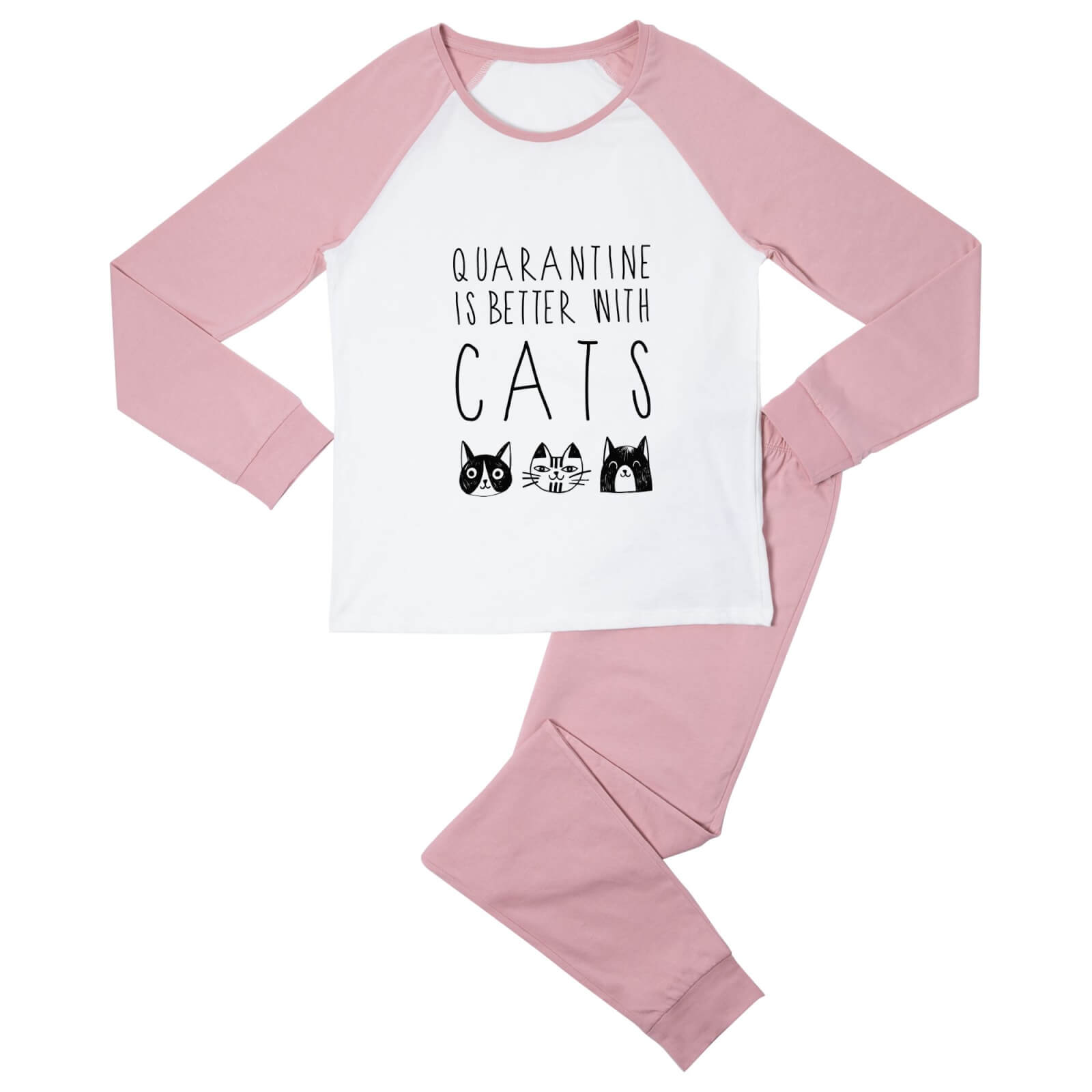 Quarantine Is Better With Cats Women's Pyjama Set - White/Pink - XS - White/Pink