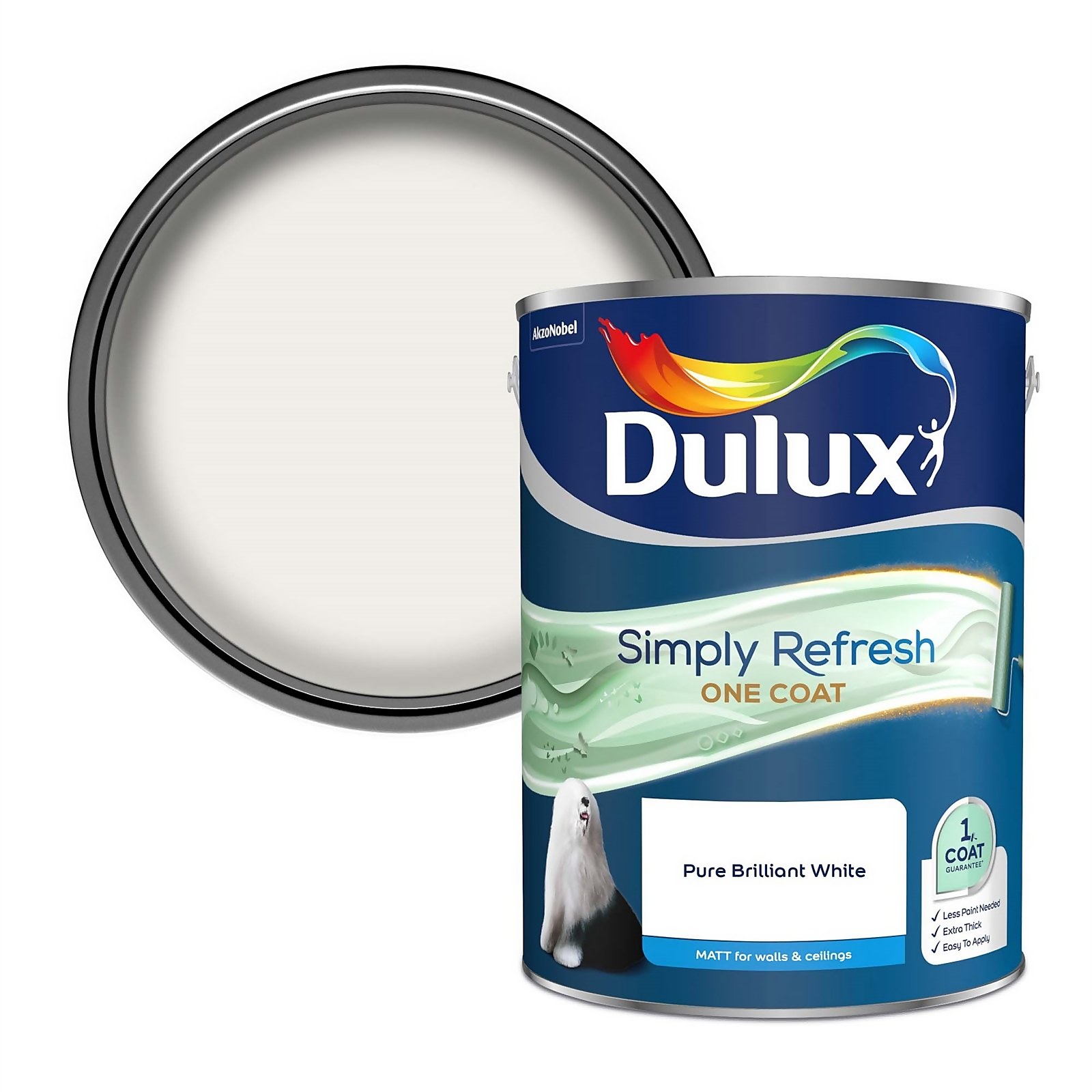Dulux Simply Refresh One Coat Matt Emulsion Paint Pure Brilliant White - 5L