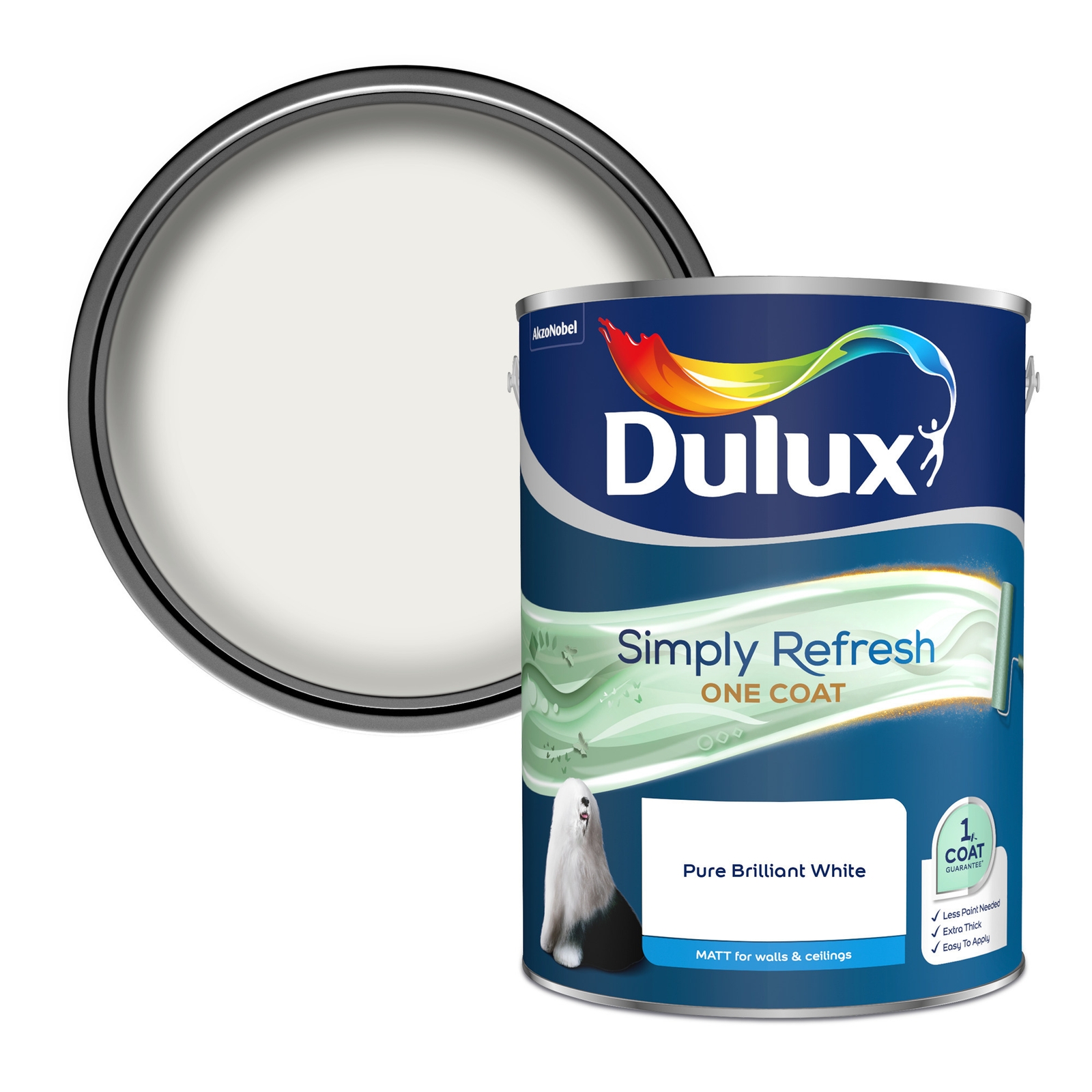 Dulux Simply Refresh One Coat Matt Emulsion Paint Pure Brilliant White - 5L