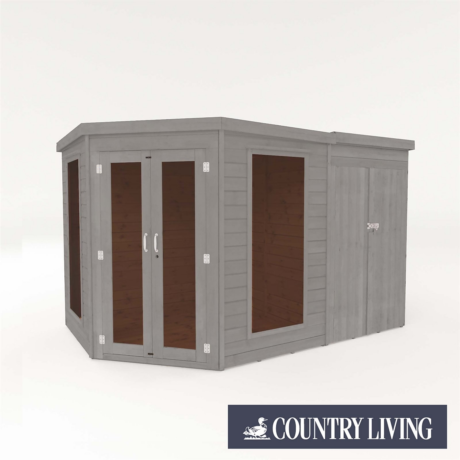 Country Living Ribble 7 x 7ft Premium Corner Summerhouse With Side Shed Painted + Installation - Thorpe Towers
