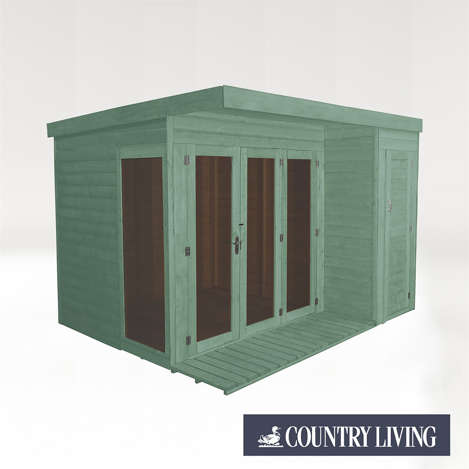 Photo of Country Living Overton 10 X 8ft Premium Garden Room Summerhouse With Side Shed Painted + Installation - Aurora Green