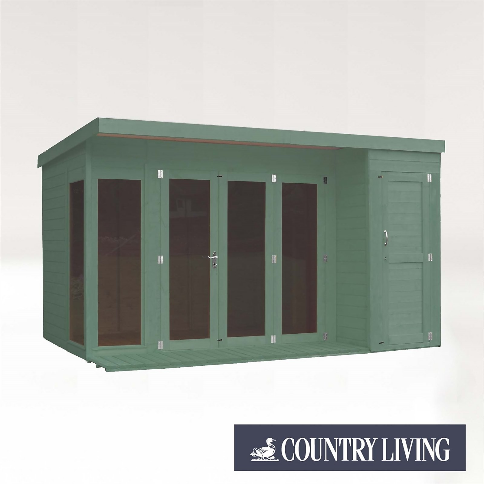 Photo of Country Living Overton 12 X 8ft Premium Garden Room Summerhouse With Side Shed Painted + Installation - Aurora Green