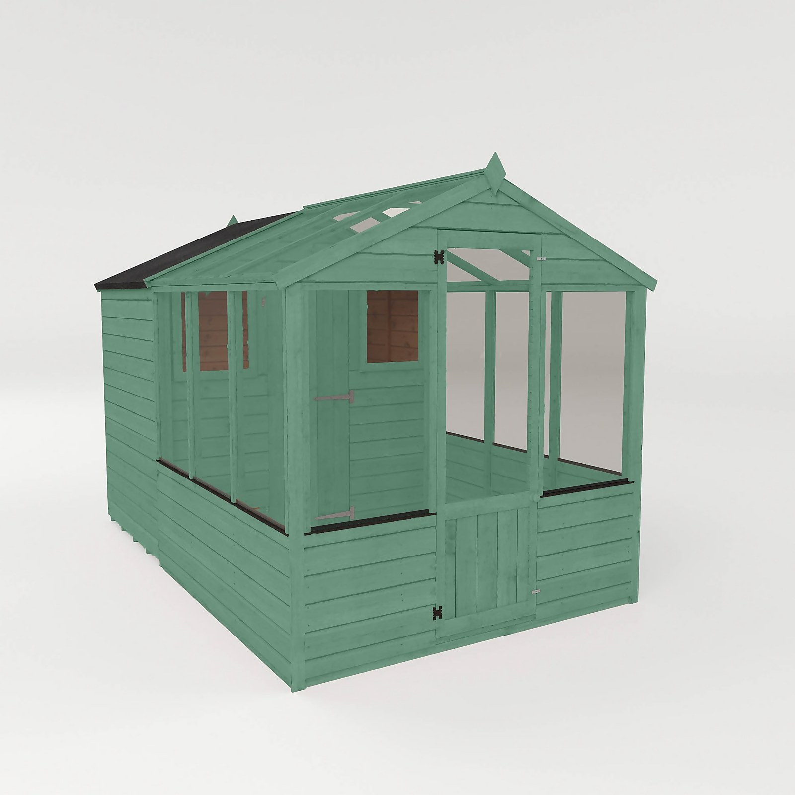 Country Living Grassthorpe 10 x 6ft Traditional Apex Greenhouse Combi Shed Painted + Installation - Aurora Green