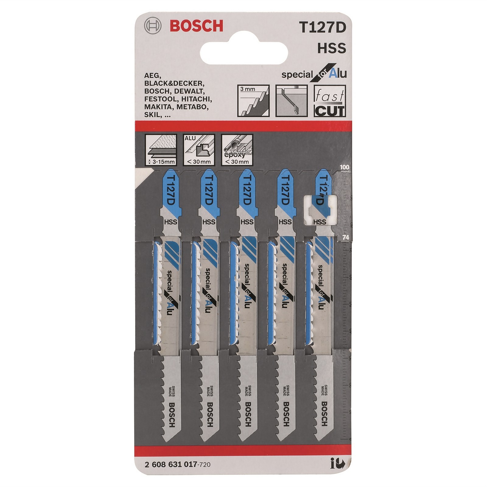Lot de 5 lames de scie sauteuse T 127 D BOSCH 2608631017 Special for Alu