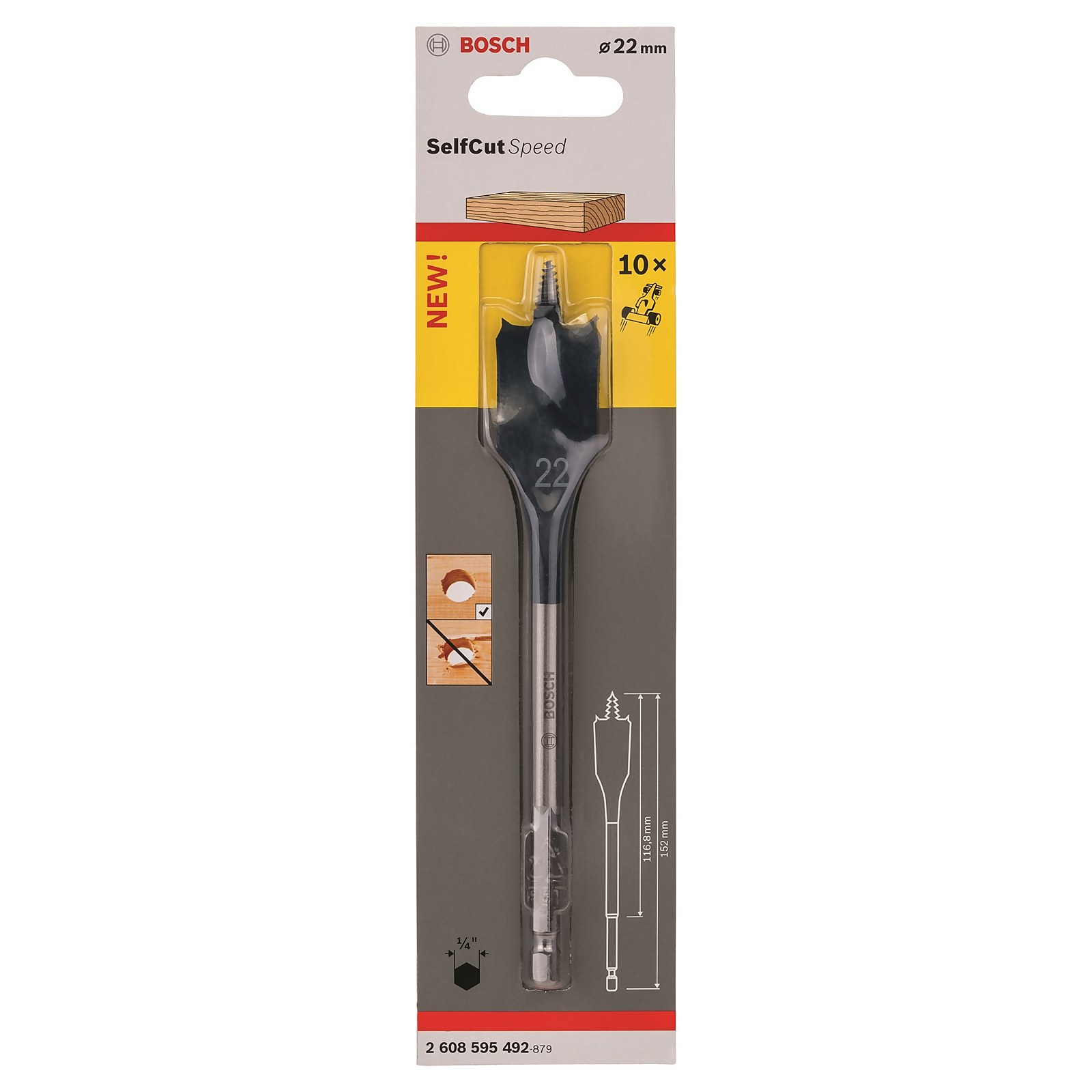 SelfCut Speed Flat Drill Bit - Hex 22 x 152