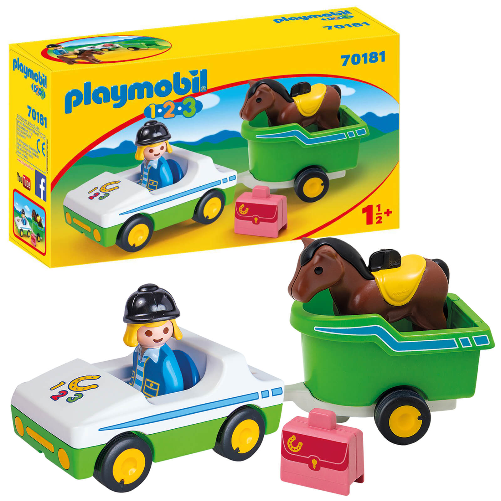 Playmobil 1.2.3 Car with Horse Trailer for Children 18 Months+ (70181)