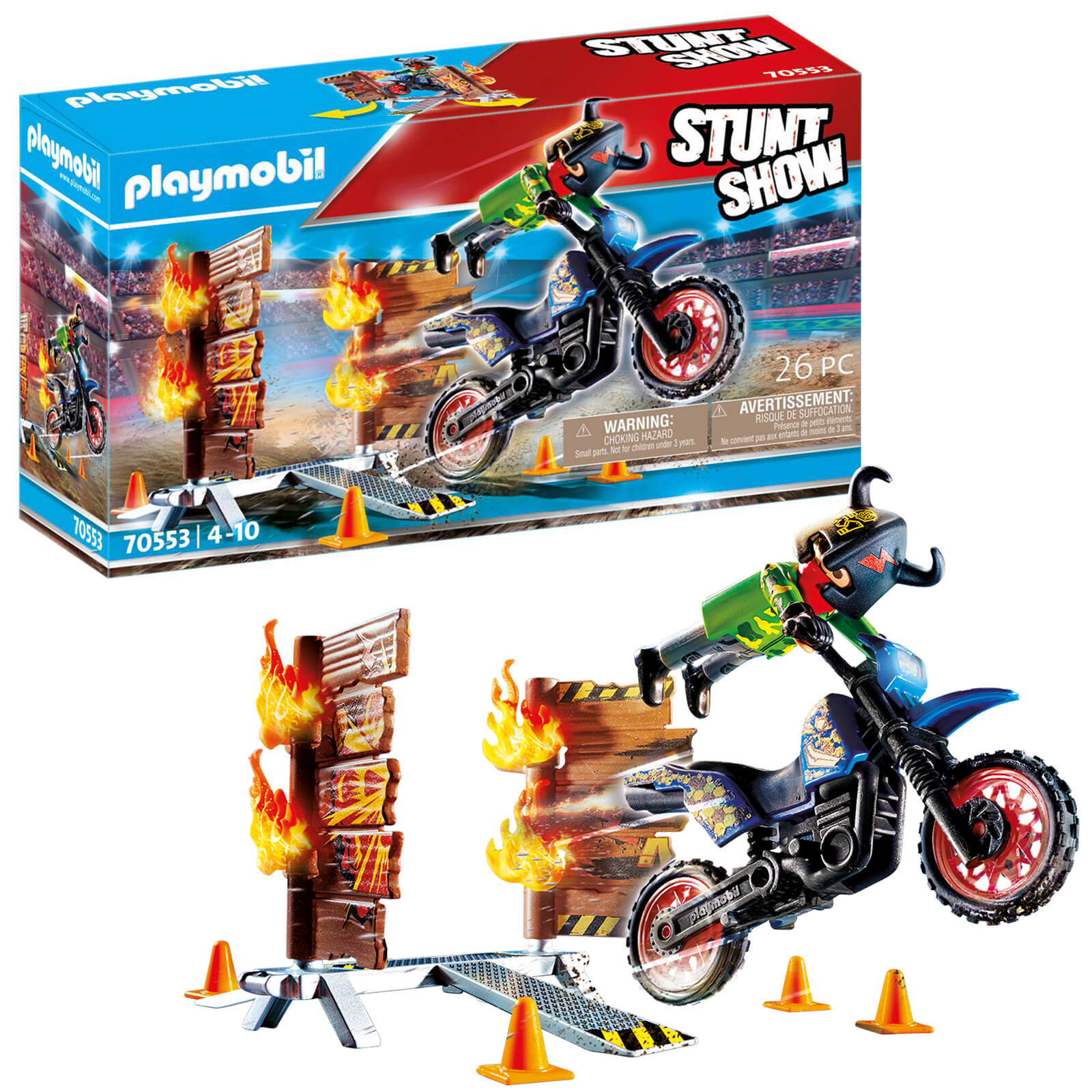 Playmobil Stunt Show Motocross con pared de fuego (70553)