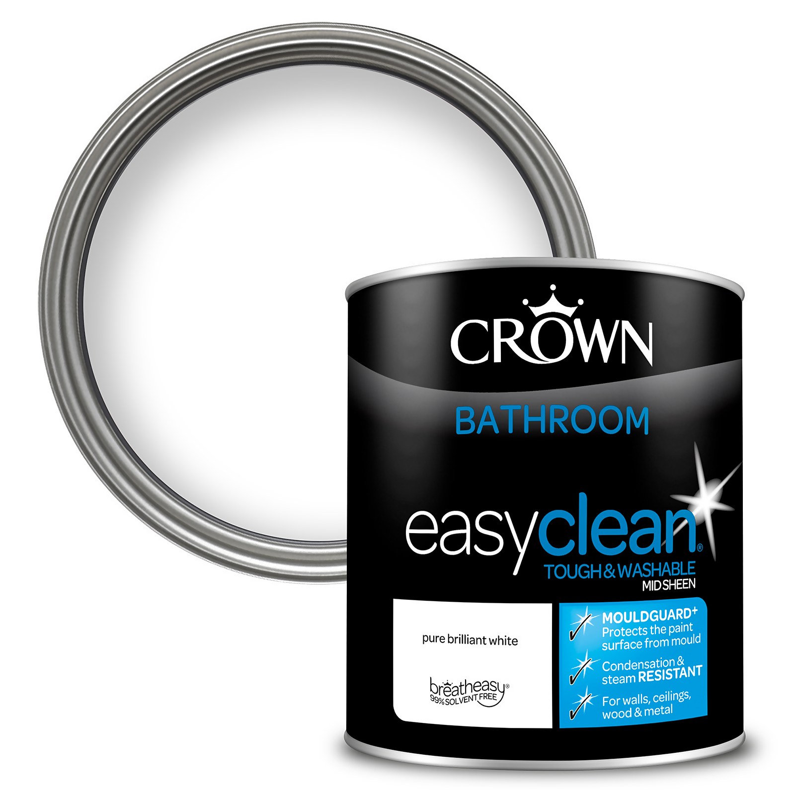 Crown Easyclean Bathroom Mouldguard+ Mid Sheen Paint Pure Brilliant White - 1L