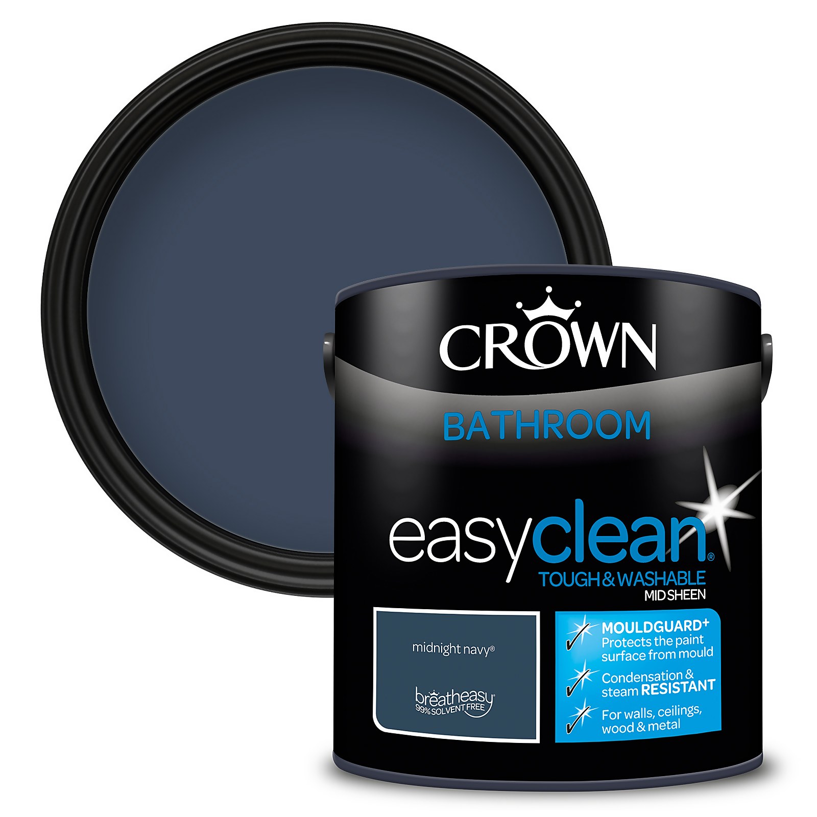 Crown Easyclean® Mouldguard+ Bathroom Mid Sheen Washable Multi Surface Paint  Midnight Navy® - 2.5L