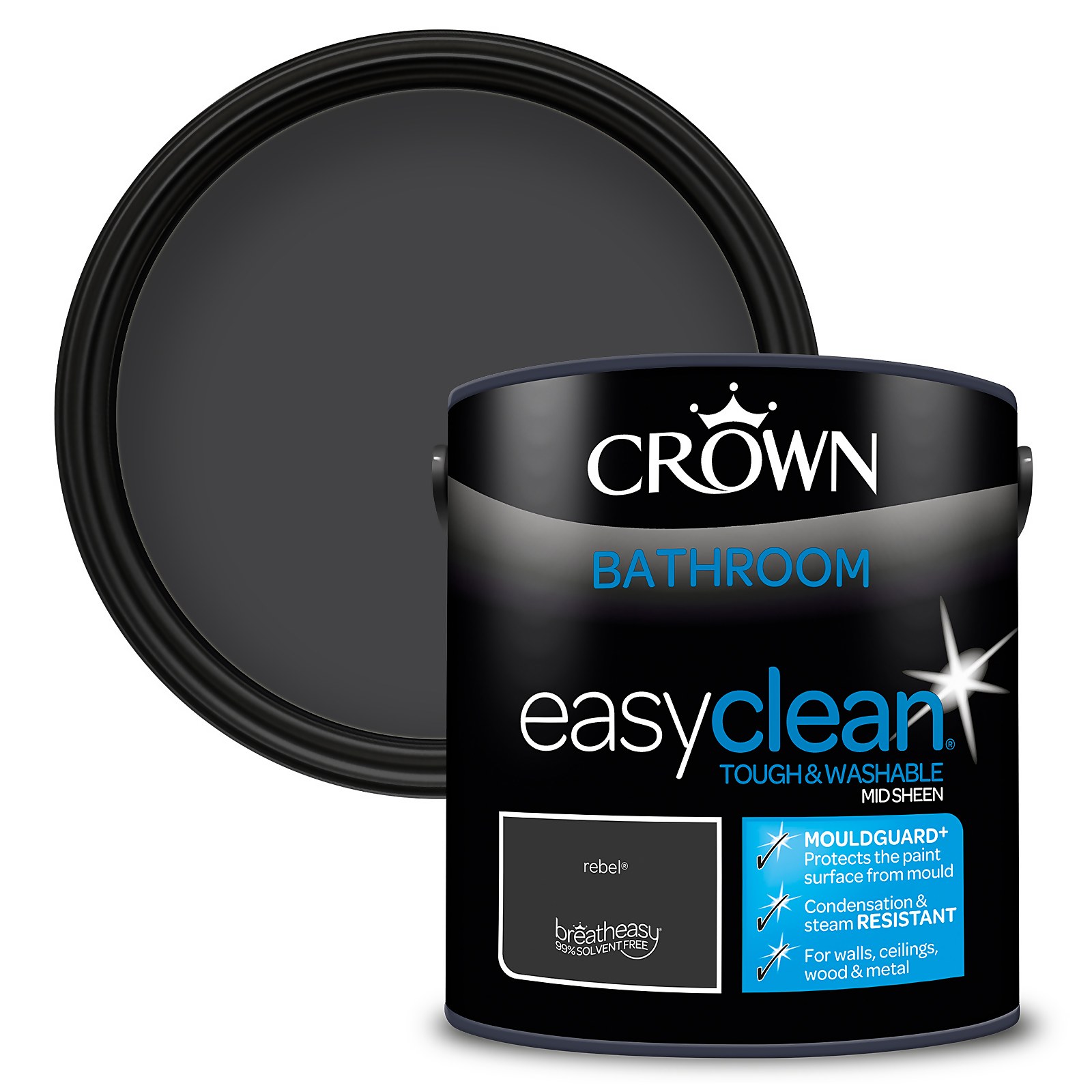 Crown Easyclean® Mouldguard+ Bathroom Mid Sheen Washable Multi Surface Paint  Rebel® - 2.5L