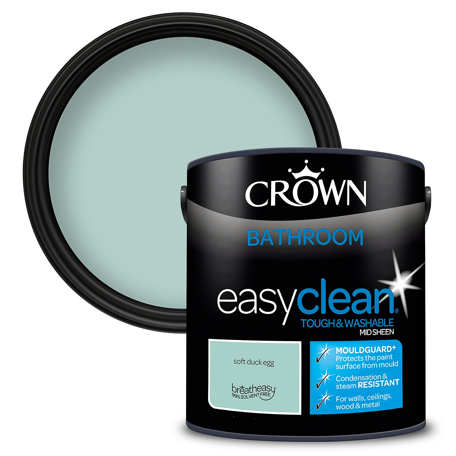 Crown Easyclean Bathroom Mouldguard+ Mid Sheen Paint Soft Duck Egg - 2.5L
