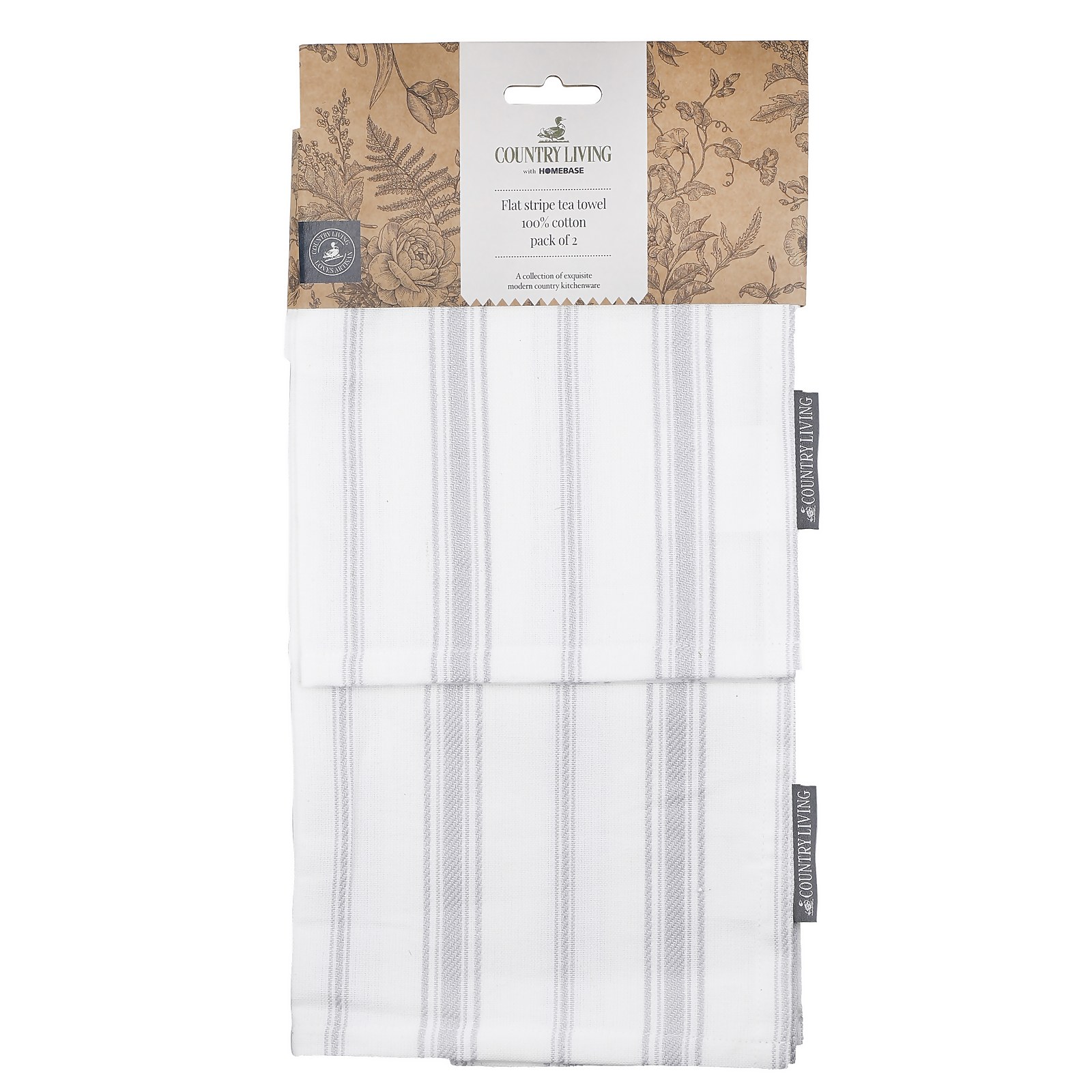 Photo of Country Living Tea Towels Woven Flat Stripe Gry - 2 Pack