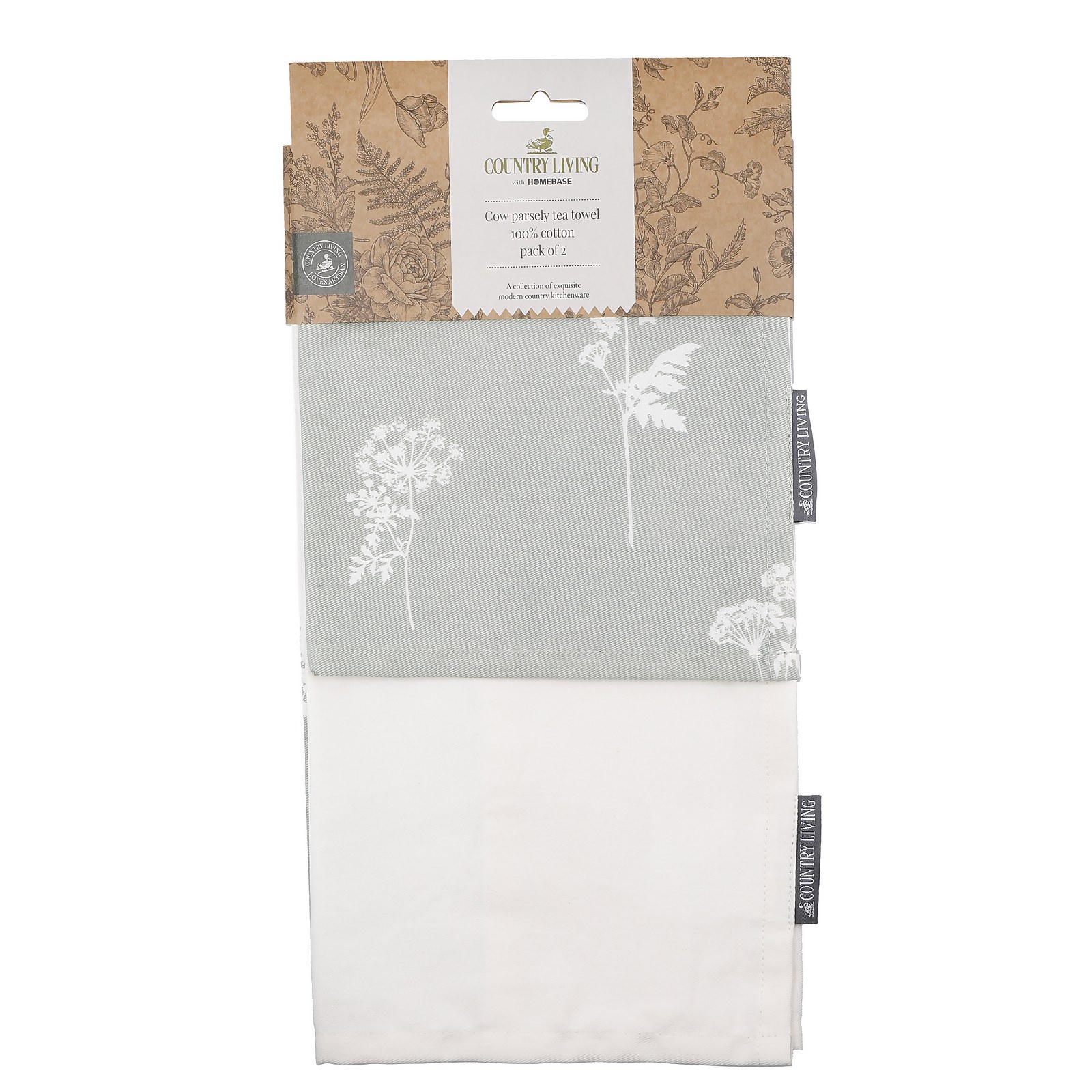 Photo of Country Living Tea Towel Woven Cow Parsley Print - 2 Pack