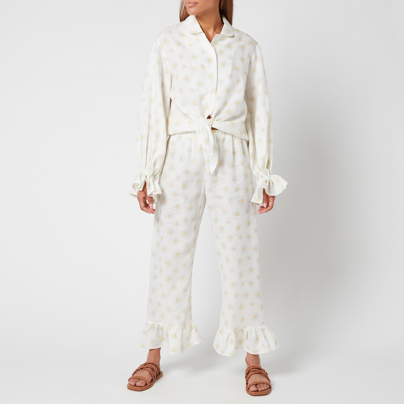 Sleeper Women's Rumba Linen Lounge Suit Daisies - White & Yellow - XS