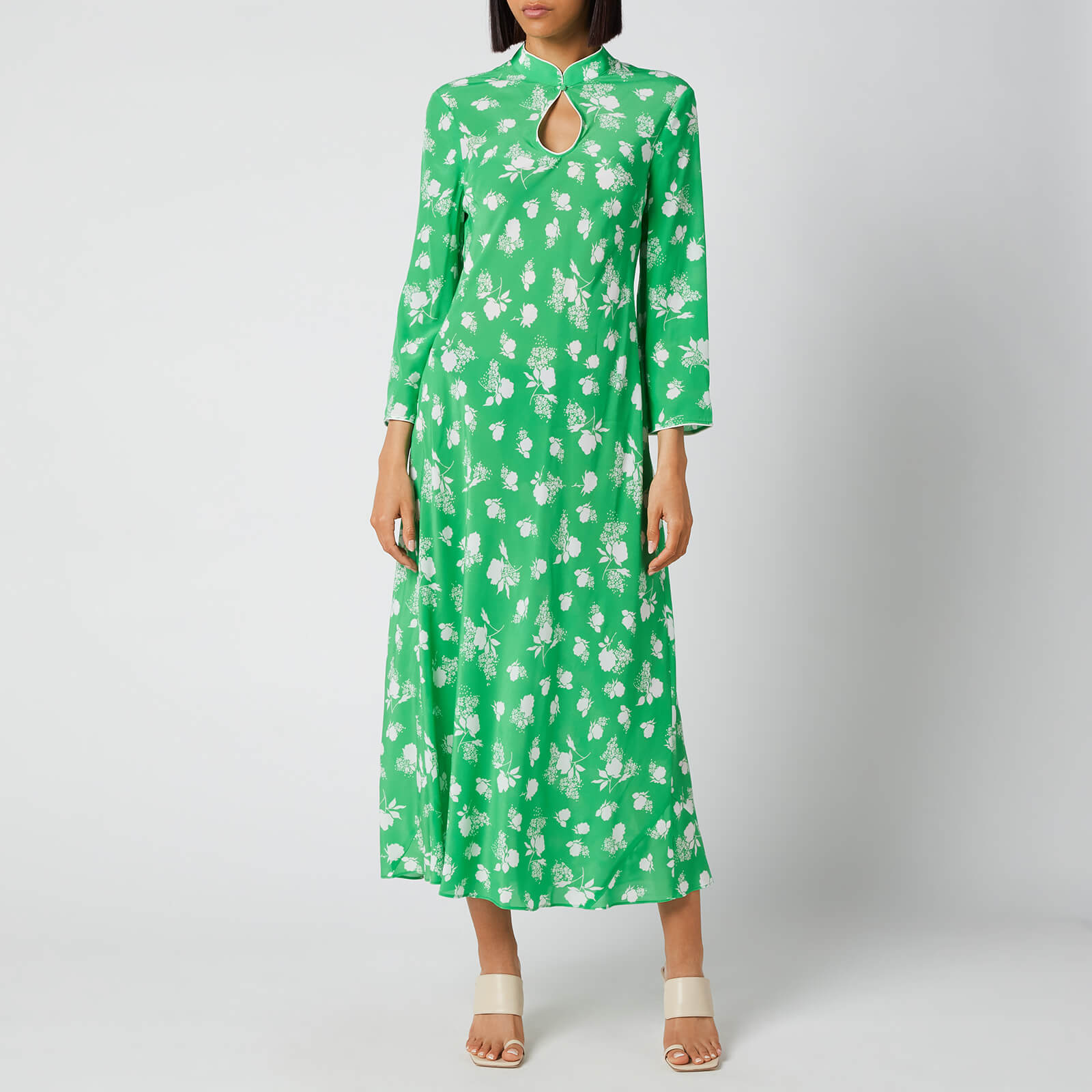 RIXO Women's Sophia Midi Dresses - Posey Bunch Floral Green Ivory - S