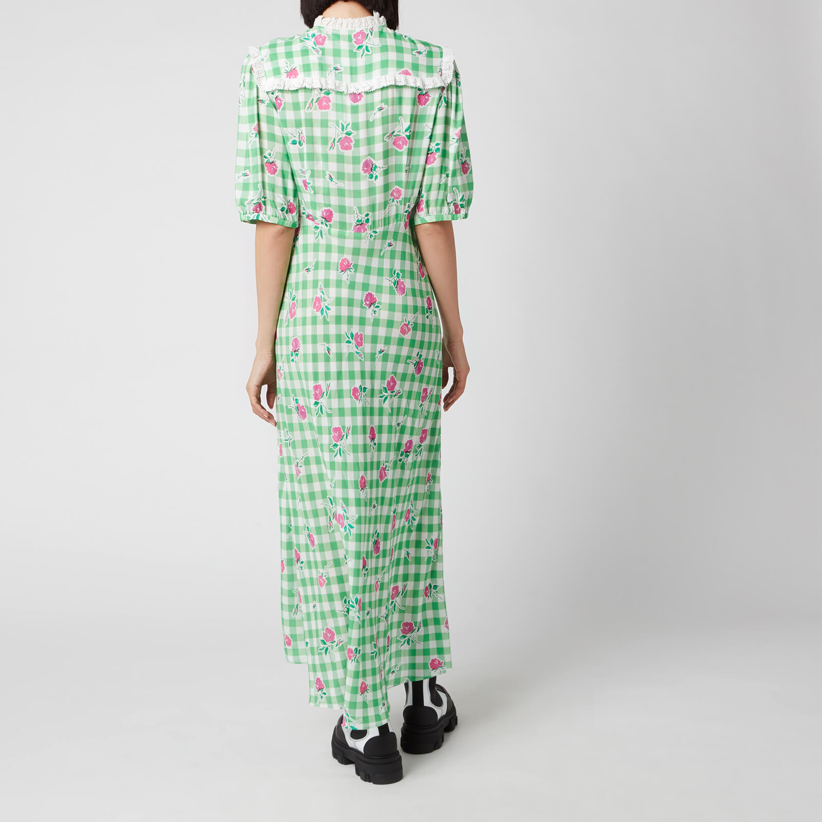 RIXO Women's Gwen Midi Dresses - Gingham Rose - Green Pink - L