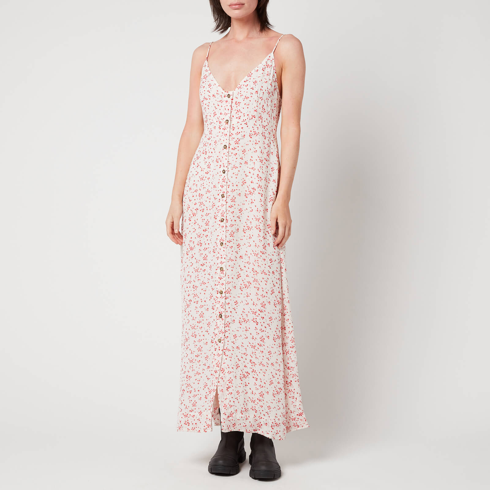 Ganni Women's Printed Georgette Strap Dress - Egret - EU 40/UK 12