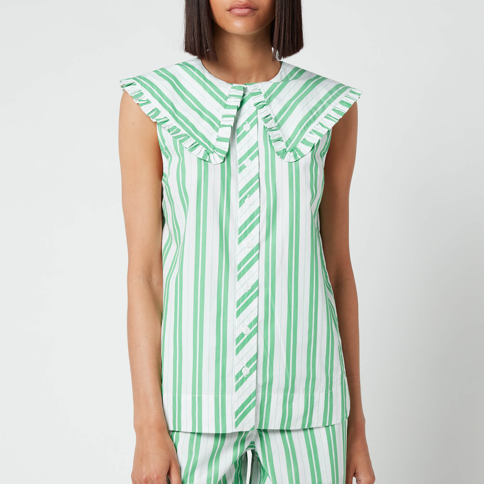 Ganni Women's Sleeveless Stripe Cotton Shirt - Kelly Green - EU 34/UK 6