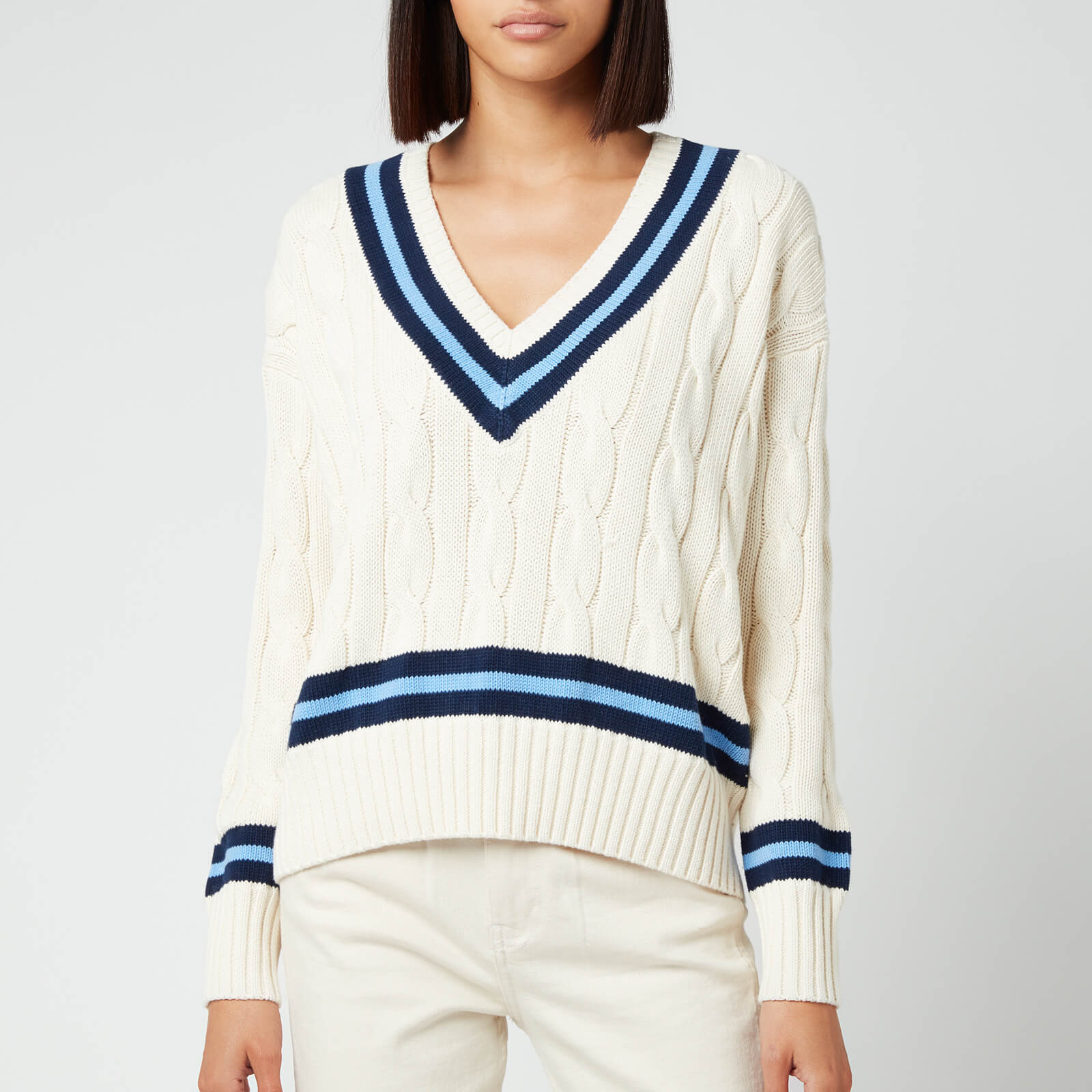 Polo Ralph Lauren Women's Crewneck Classic Sweatshirt - Cream/Navy Stripes - XS