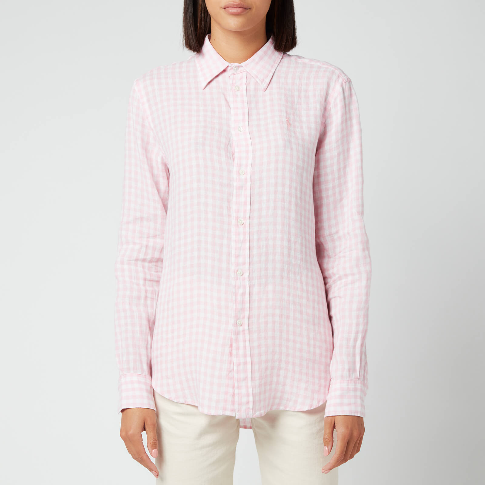 Polo Ralph Lauren Women's Gingham Linen Shirt - 918 Garden Pink/White - UK 6