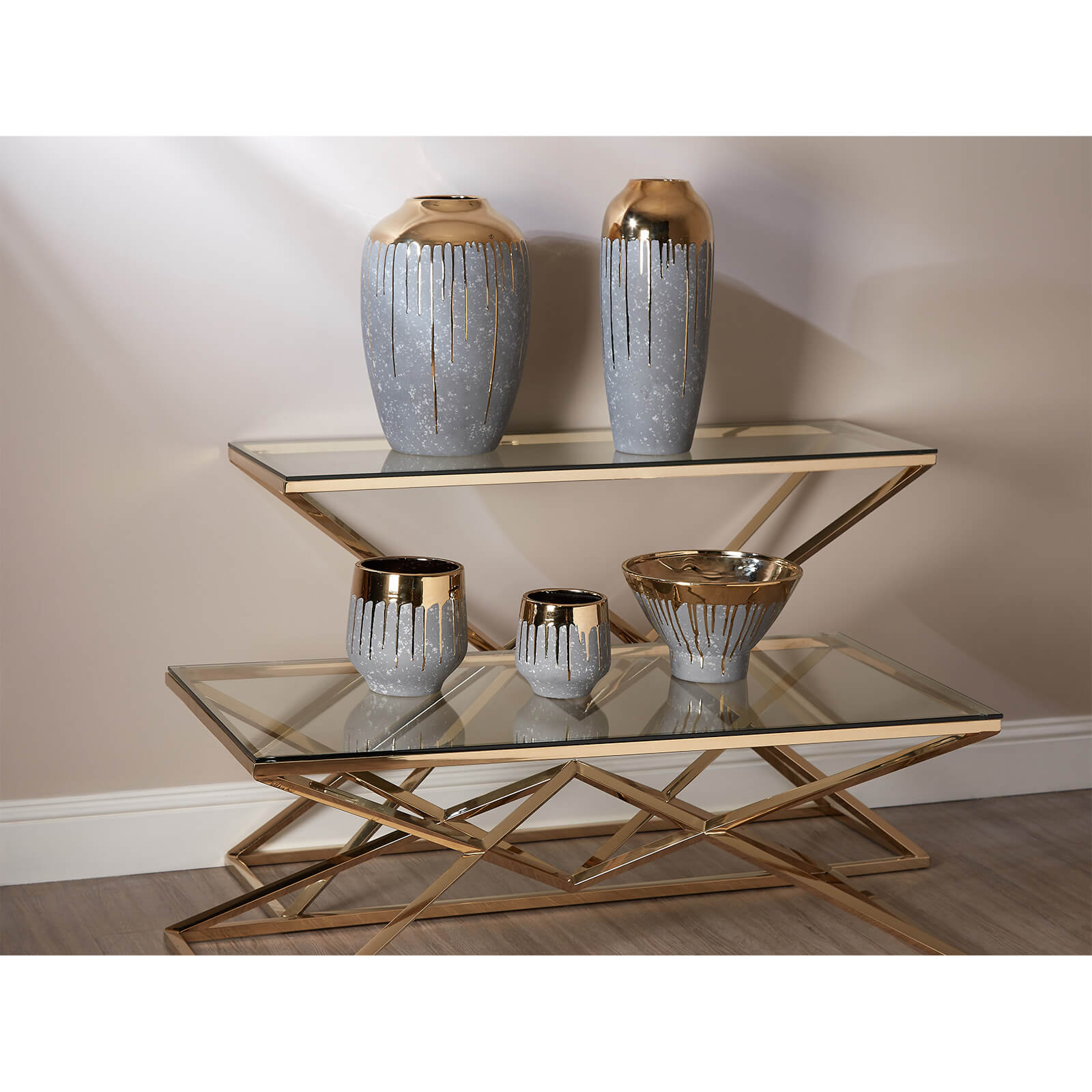 Cyrus Ceramic Planter - Grey & Gold - Small