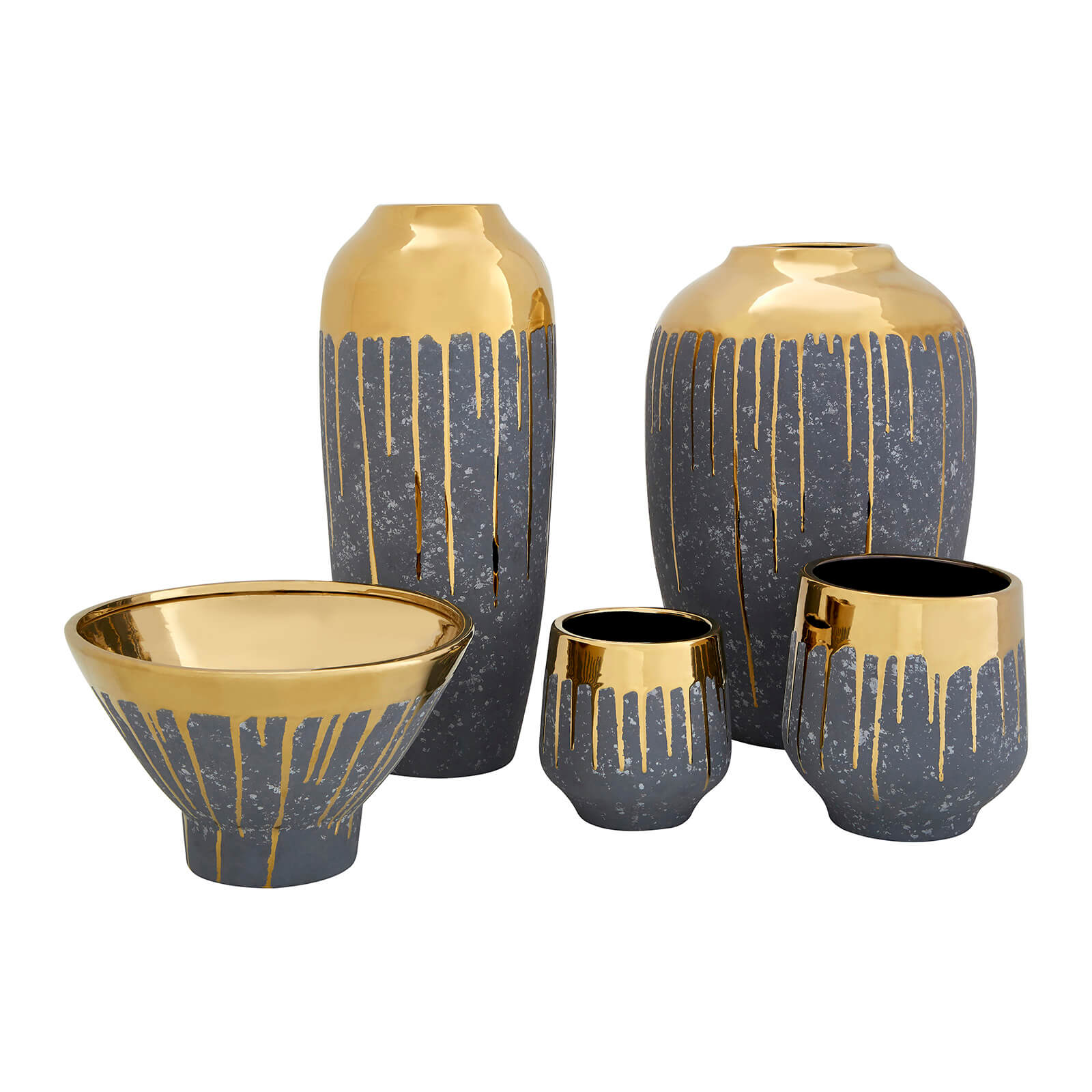Cyrus Ceramic Planter - Grey & Gold - Small
