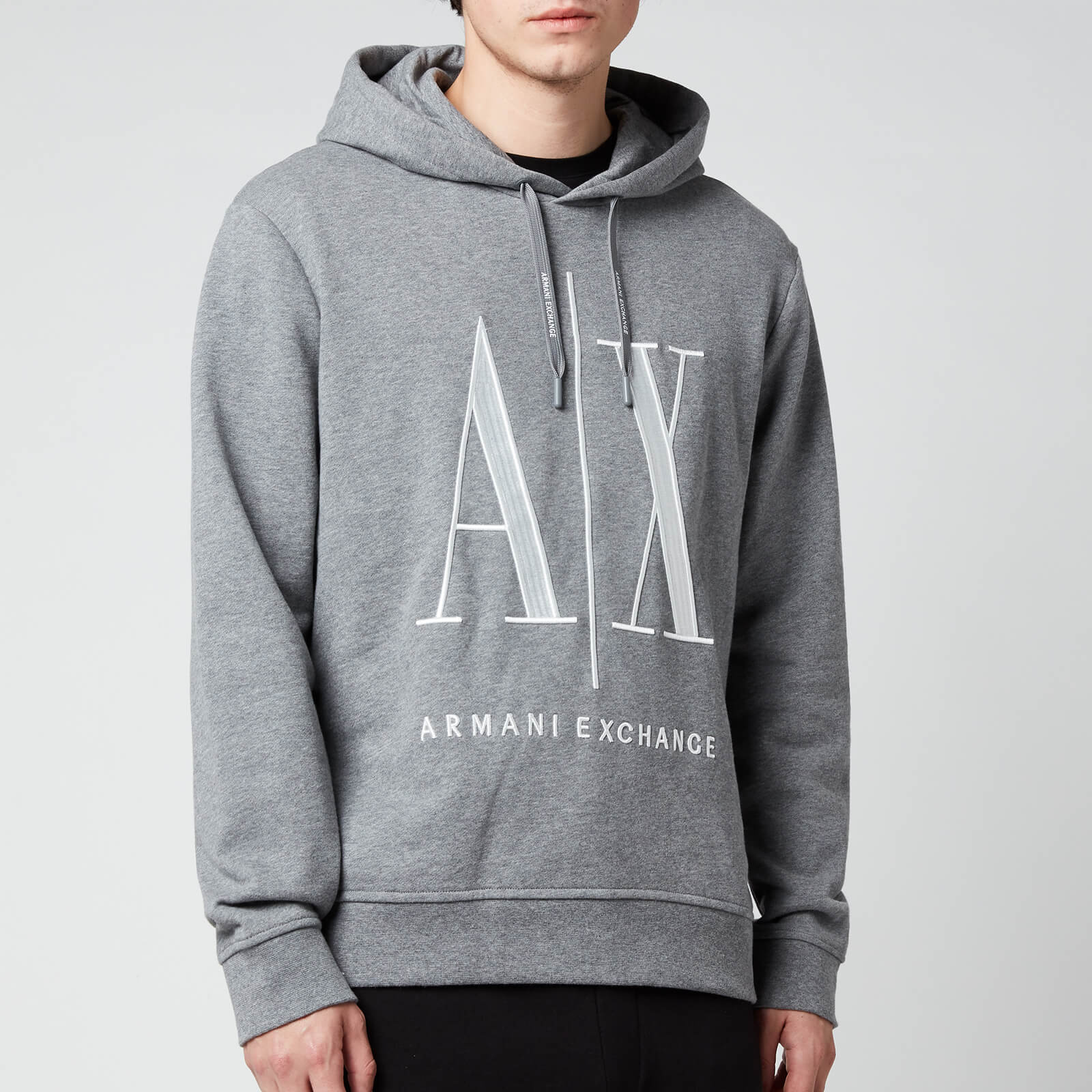 Armani Exchange Men's Large Ax Logo Hoodie - Grey Melange
