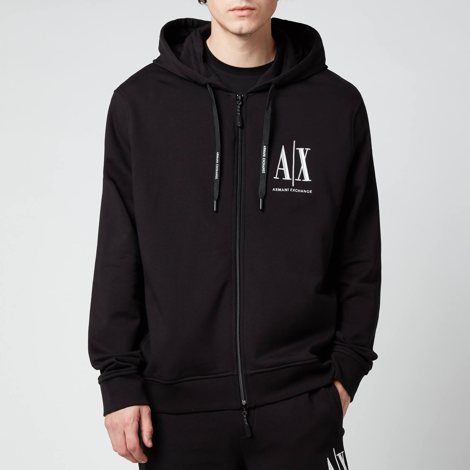 armani exchange men's ax logo zip hoodie - black - l