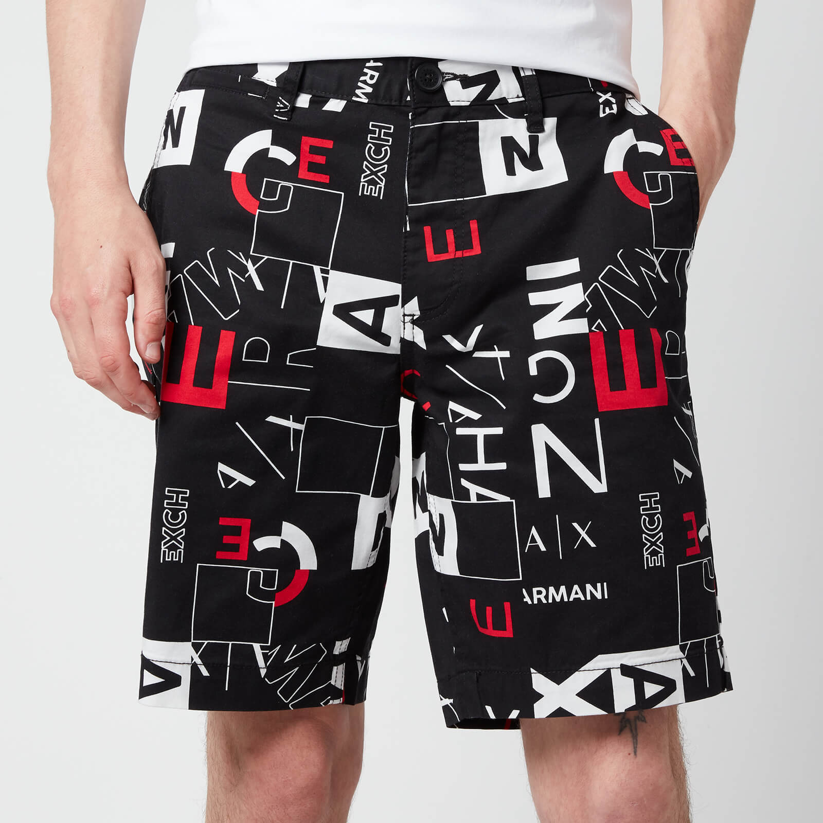 Armani Exchange Men's All Over Logo Shorts - Black/Red - W32