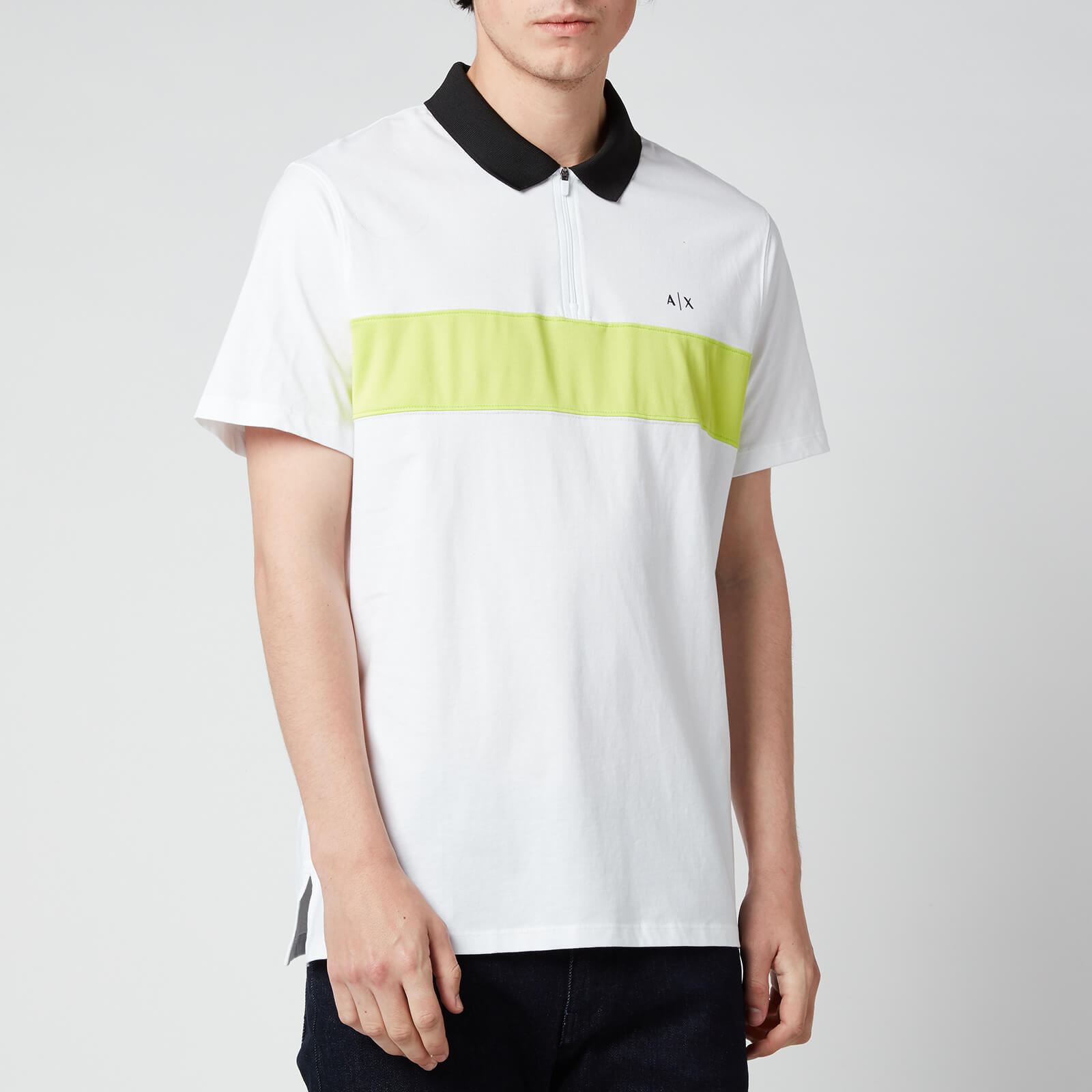 Armani Exchange Men's Neon Stripe Polo Shirt - White/Acid Lime - S