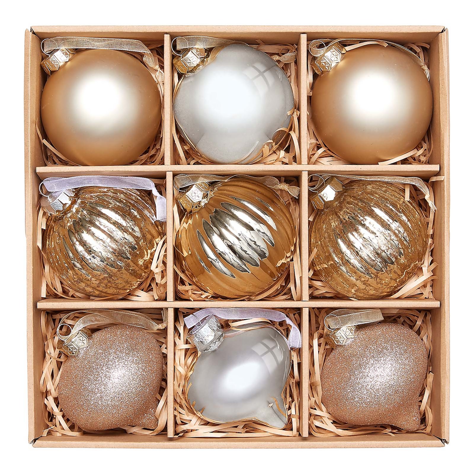 Photo of Gold Glass Christmas Tree Baubles - 9 Pack