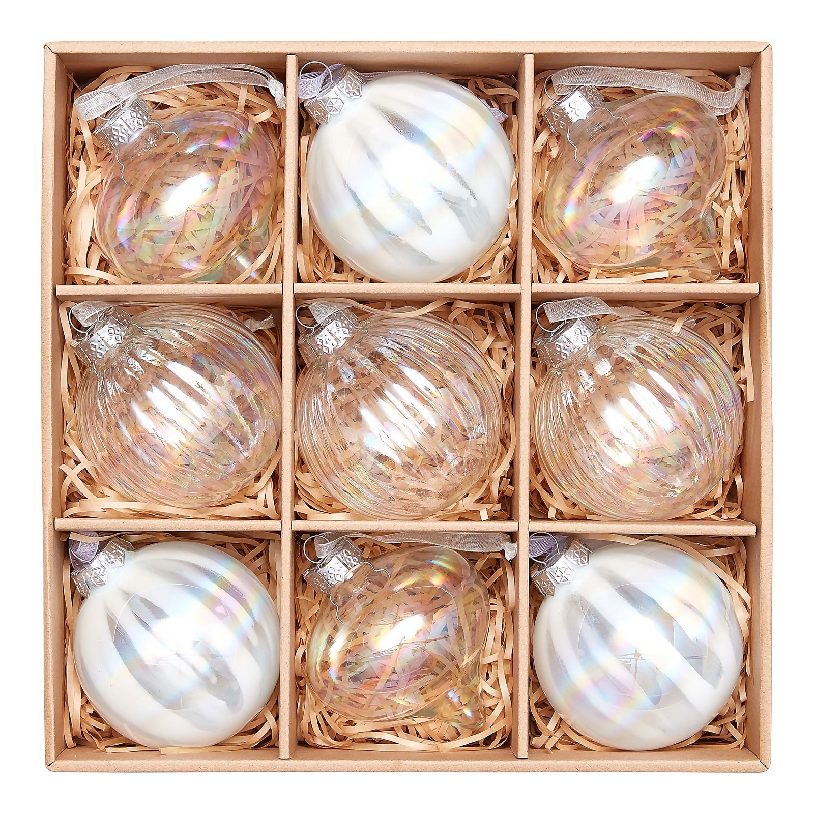 Photo of Lustre Glass Christmas Tree Baubles - 9 Pack