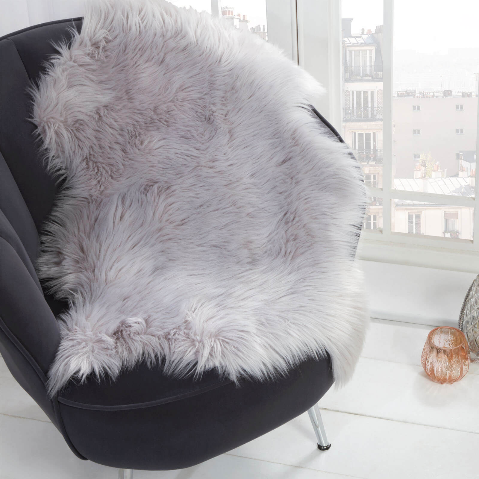 Image of Silver Faux Fur Sheepskin Rug