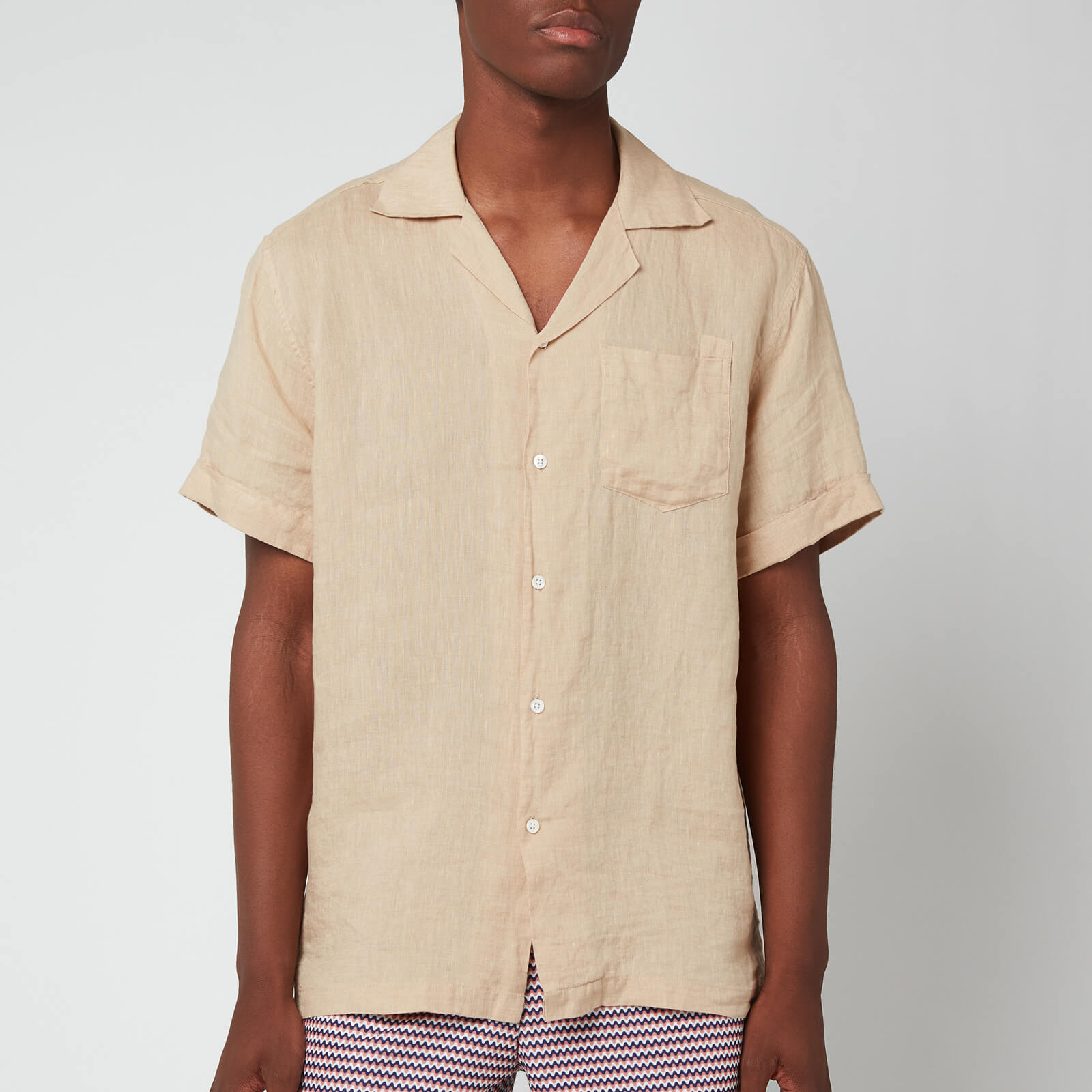 Frescobol Carioca Men's Thomas Linen Short Sleeve Shirt - Sand Dune - L