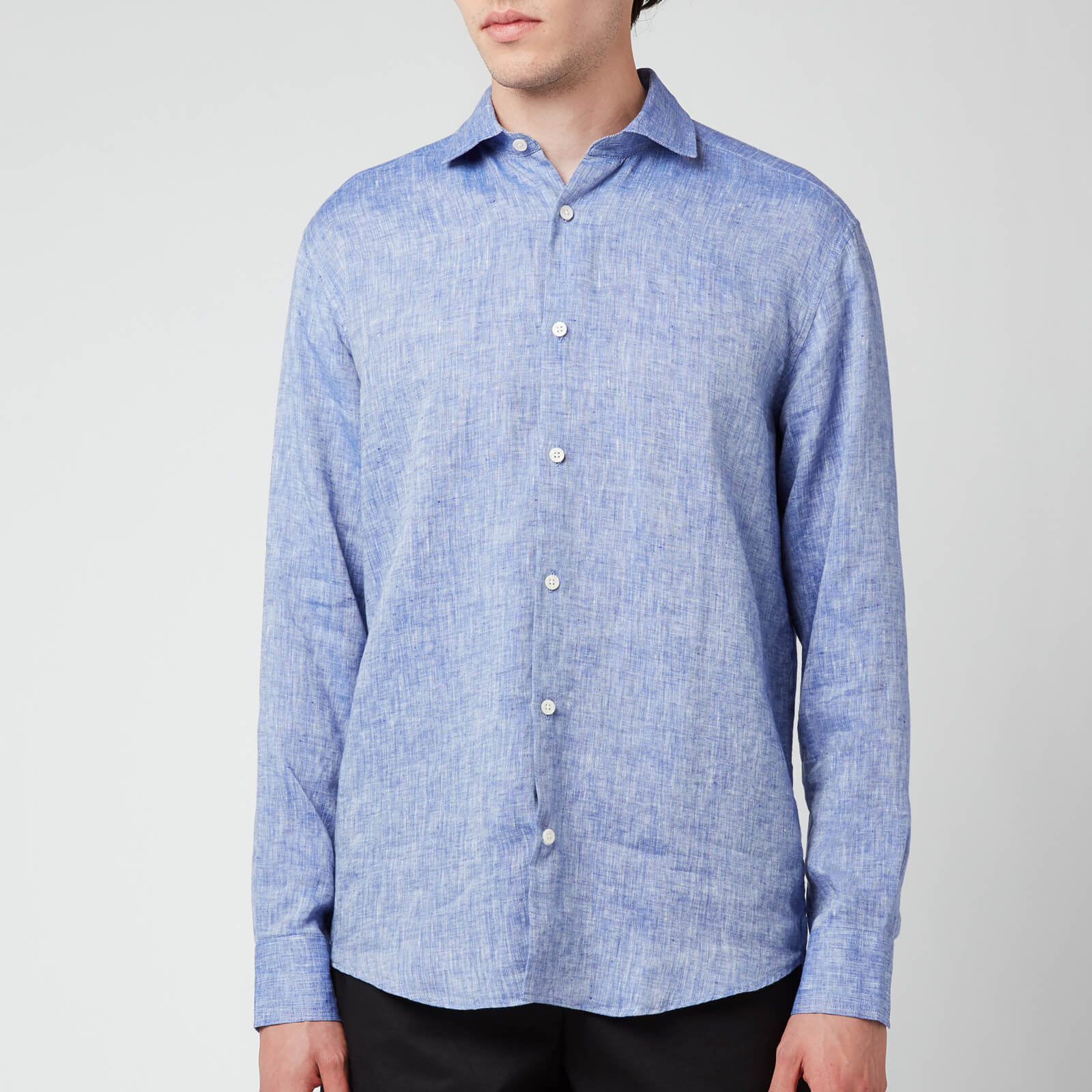 Frescobol Carioca Men's Antonio Linen Long Sleeve Shirt - Melange Blue - M