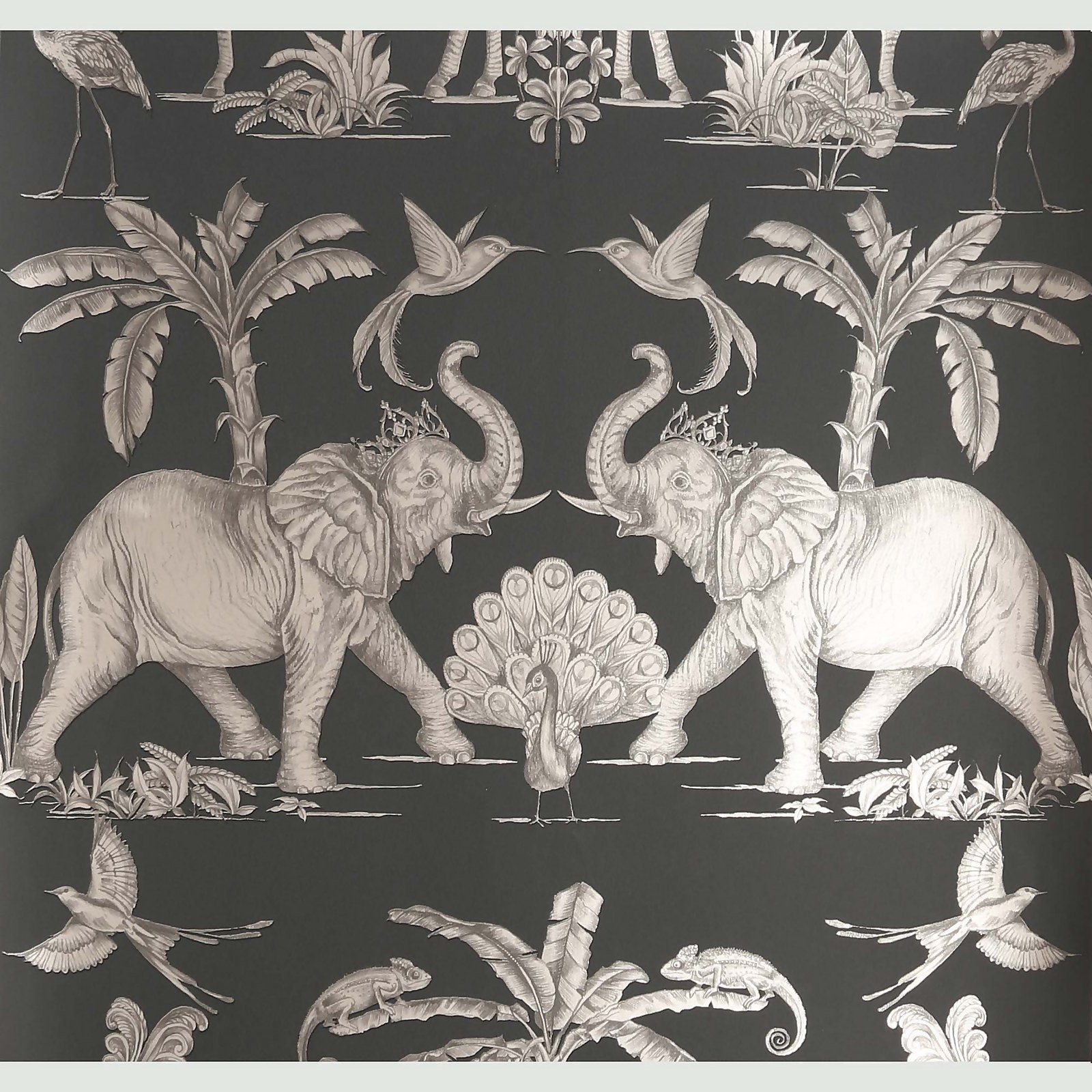 Photo of Elephants Charcoal Pale Gold Wallpaper