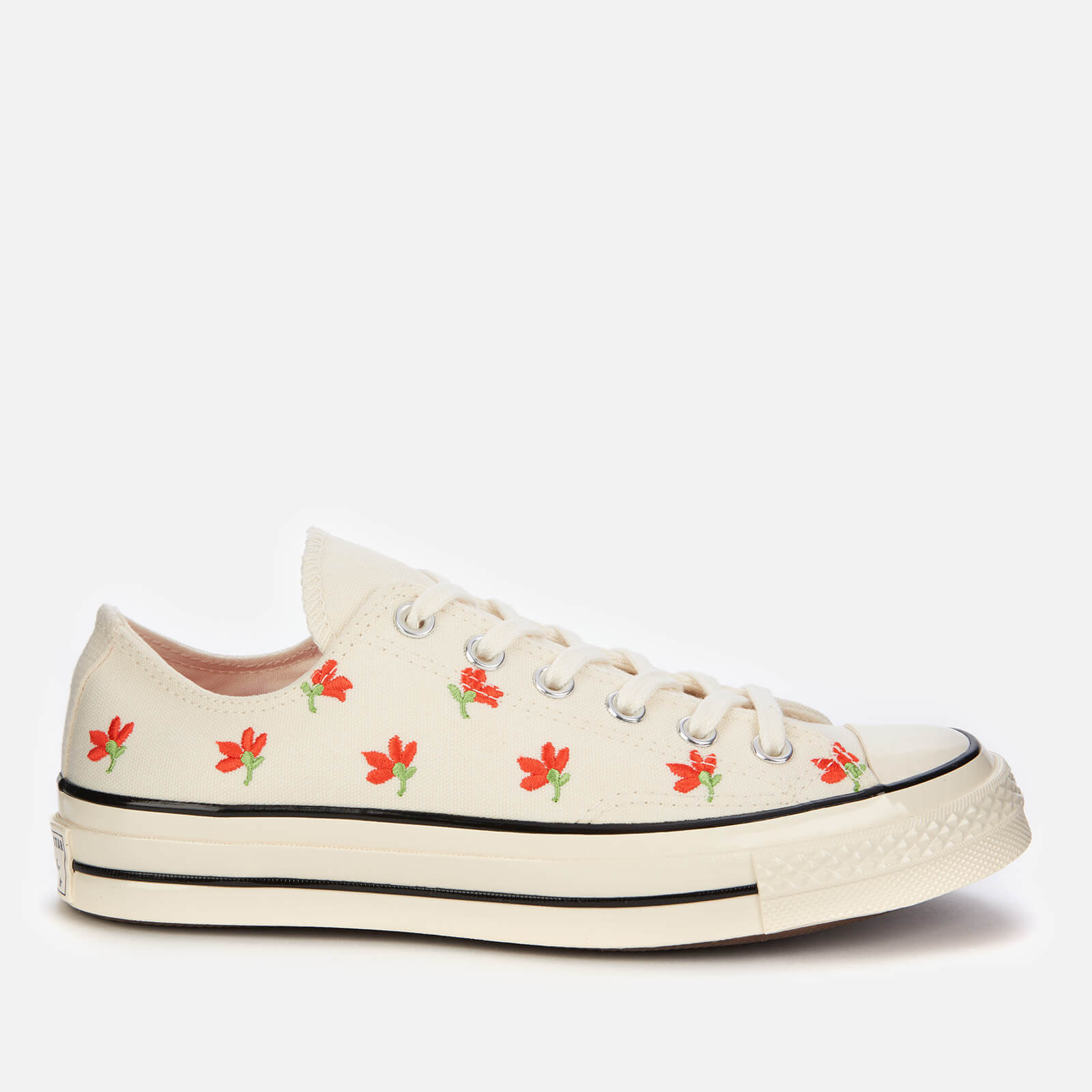 Converse Women's Chuck 70 Embroidered Garden Party Ox Trainers - Egret/Bright Poppy/Black - UK 3